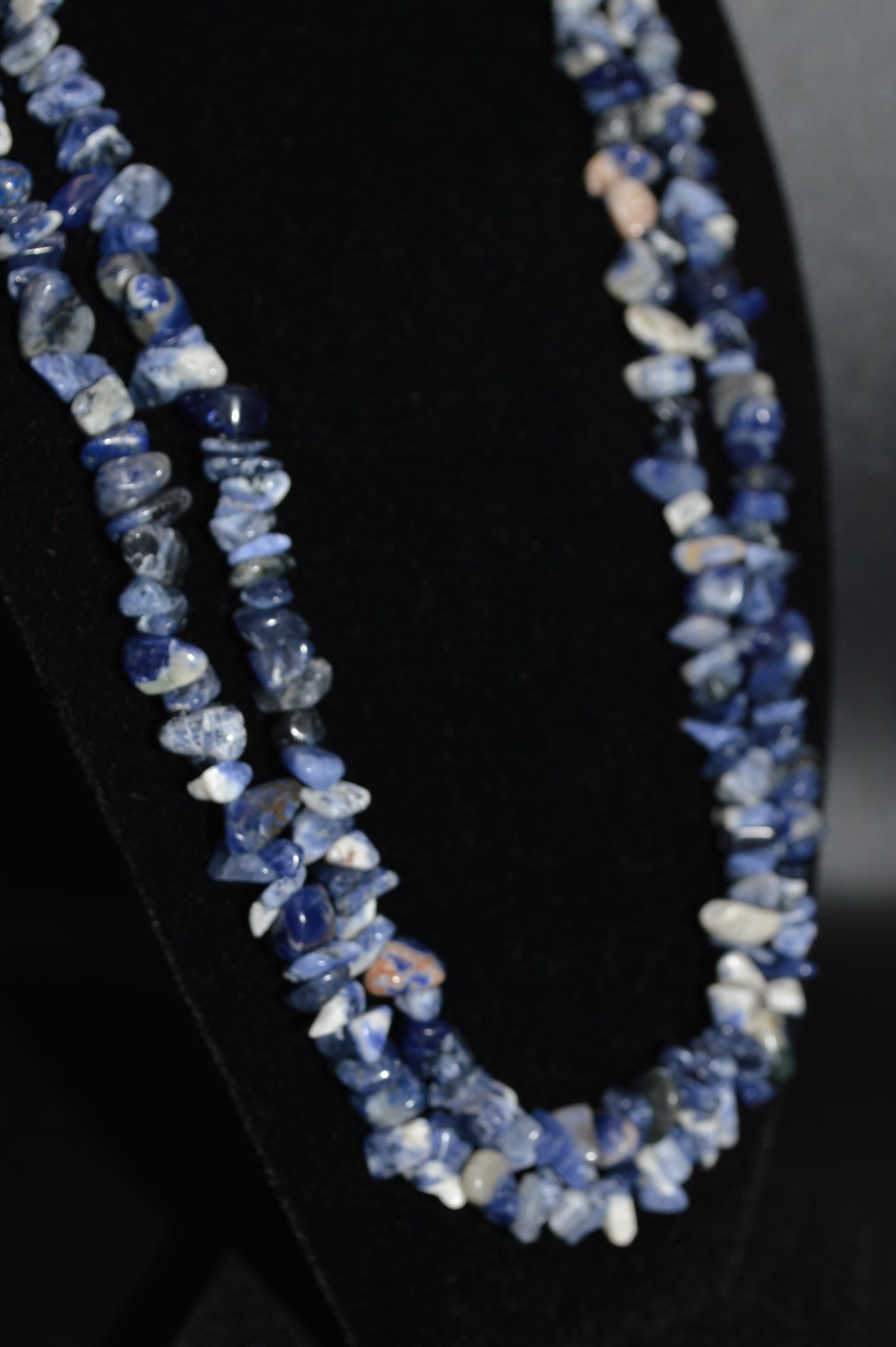 Sodalite Chips Double Stranded Necklace (Blue)