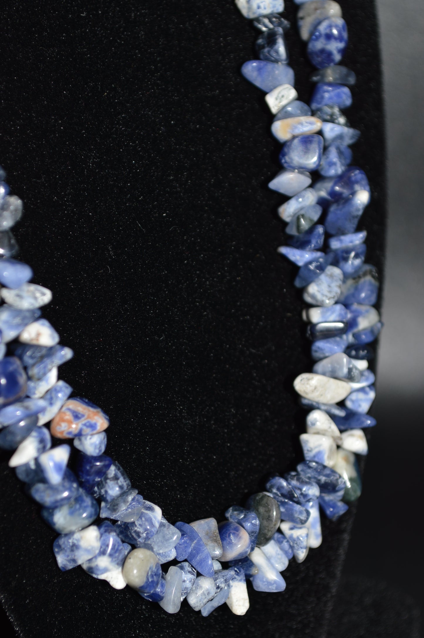 Sodalite Chips Double Stranded Necklace (Blue)