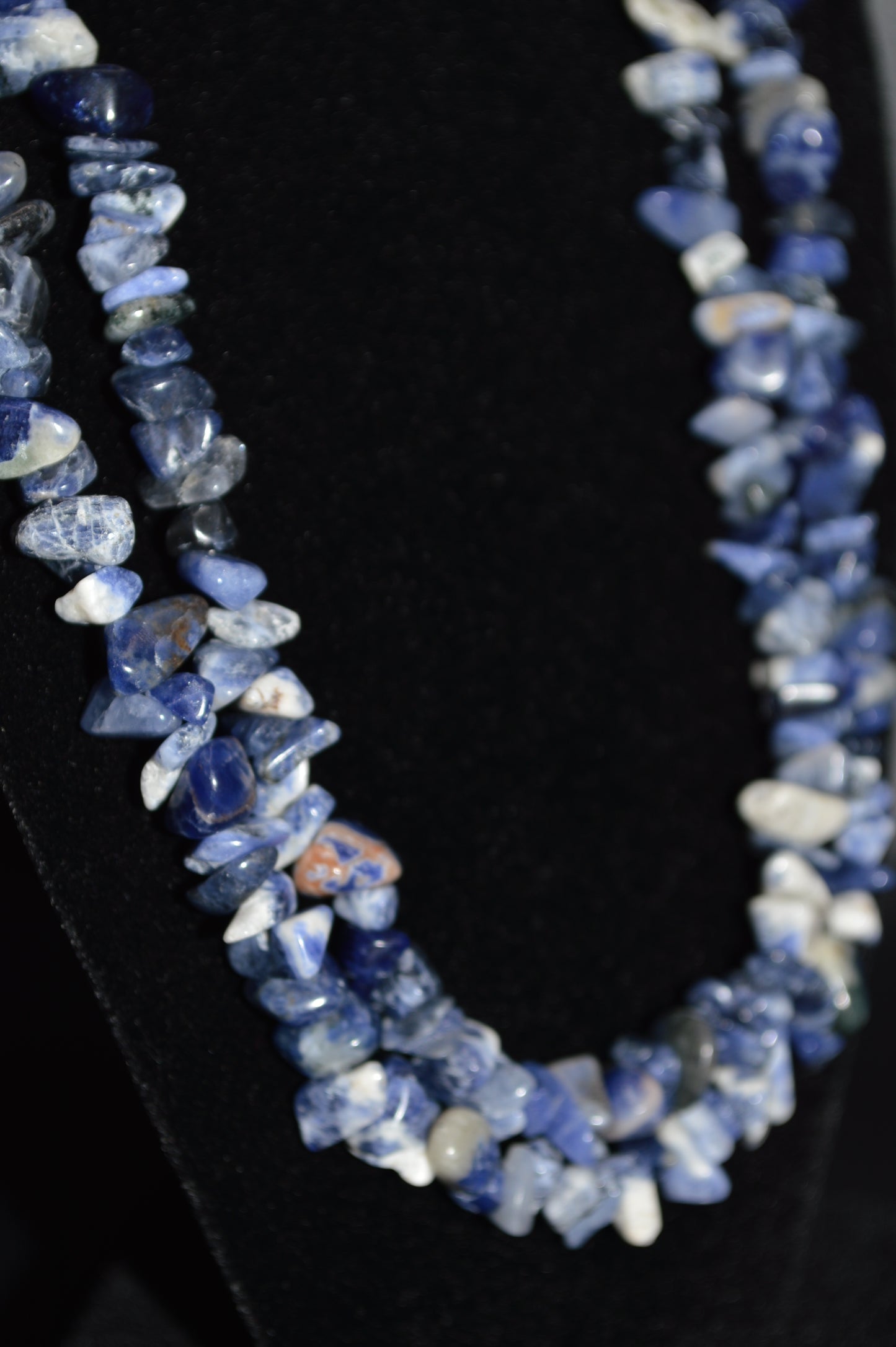 Sodalite Chips Double Stranded Necklace (Blue)