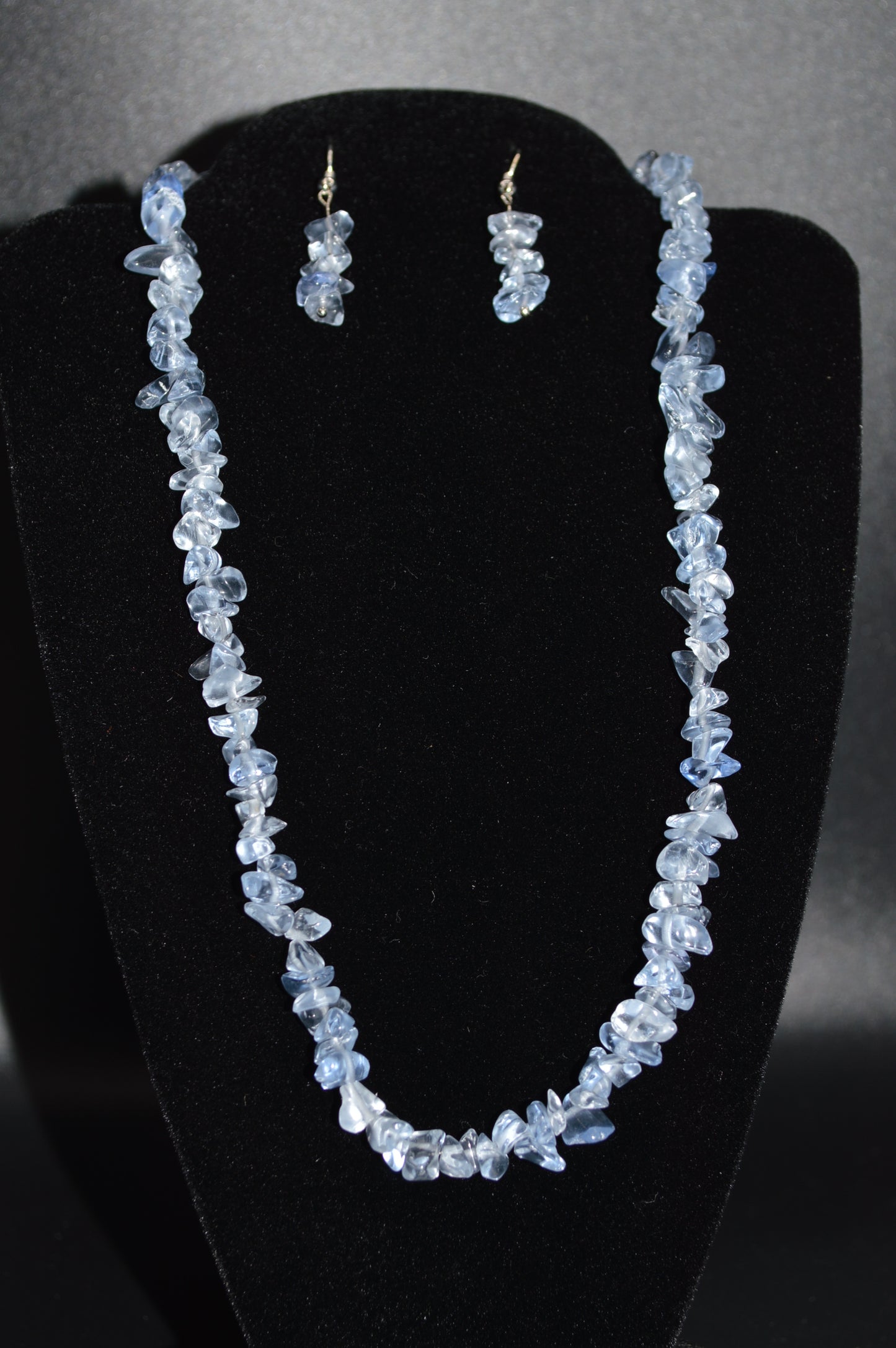 Glass Chips Necklace and Earring Set (Light Blue)
