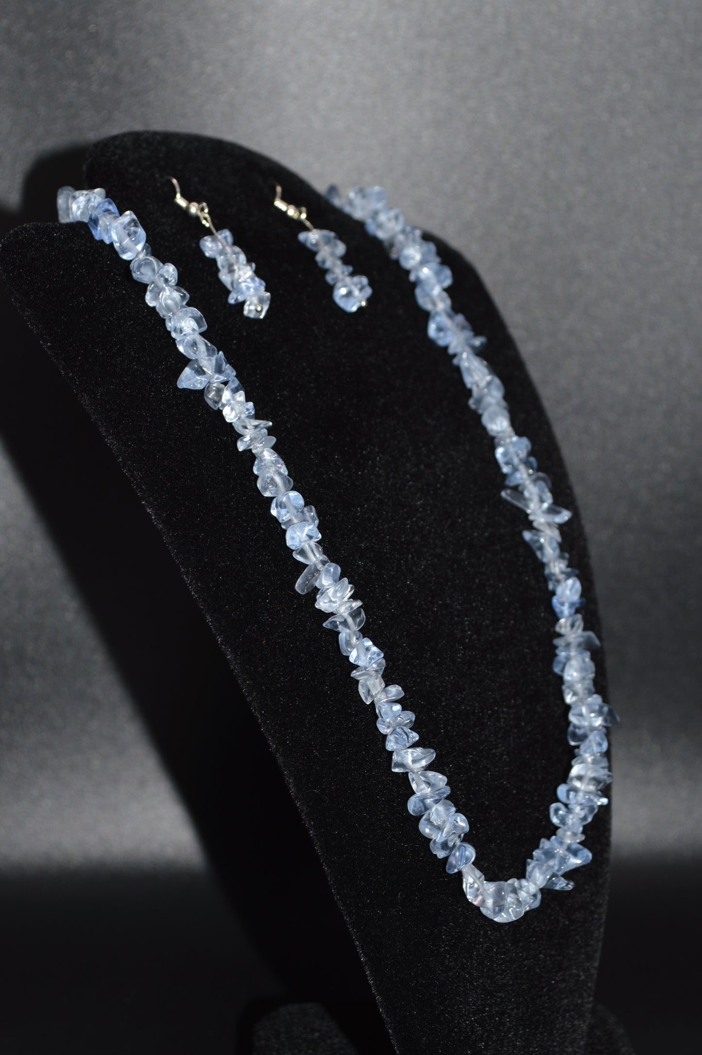 Glass Chips Necklace and Earring Set (Light Blue)