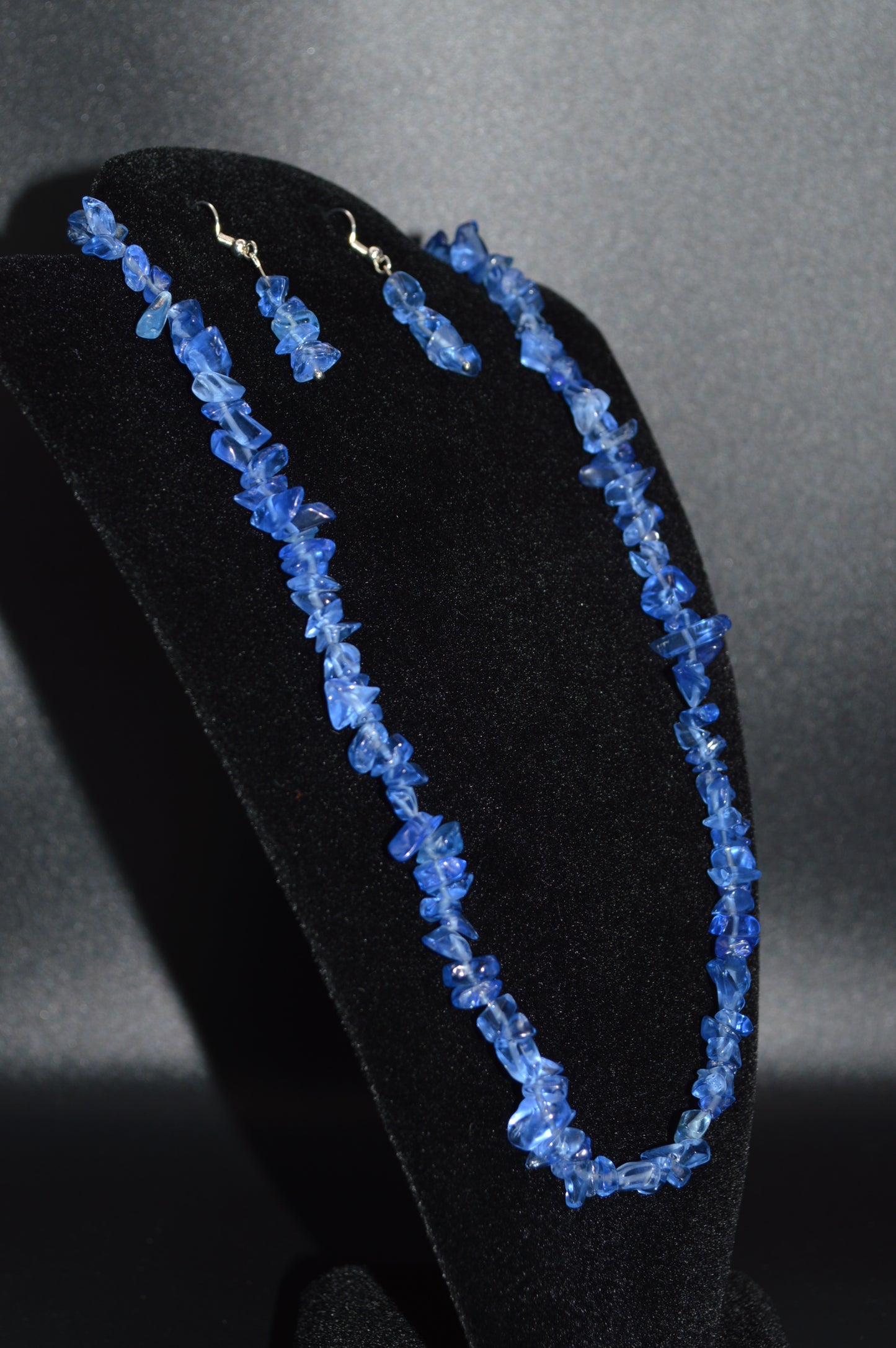 Blue Glass Chips Necklace and Earring Set