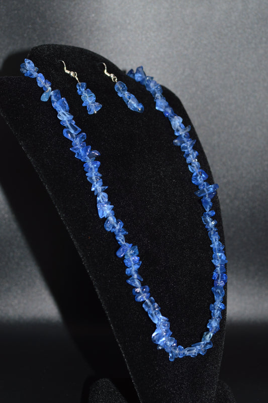 Blue Glass Chips Necklace and Earring Set