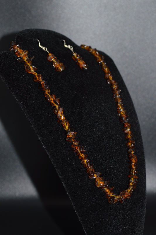 Glass Chips Necklace and Earring Set (Brown)