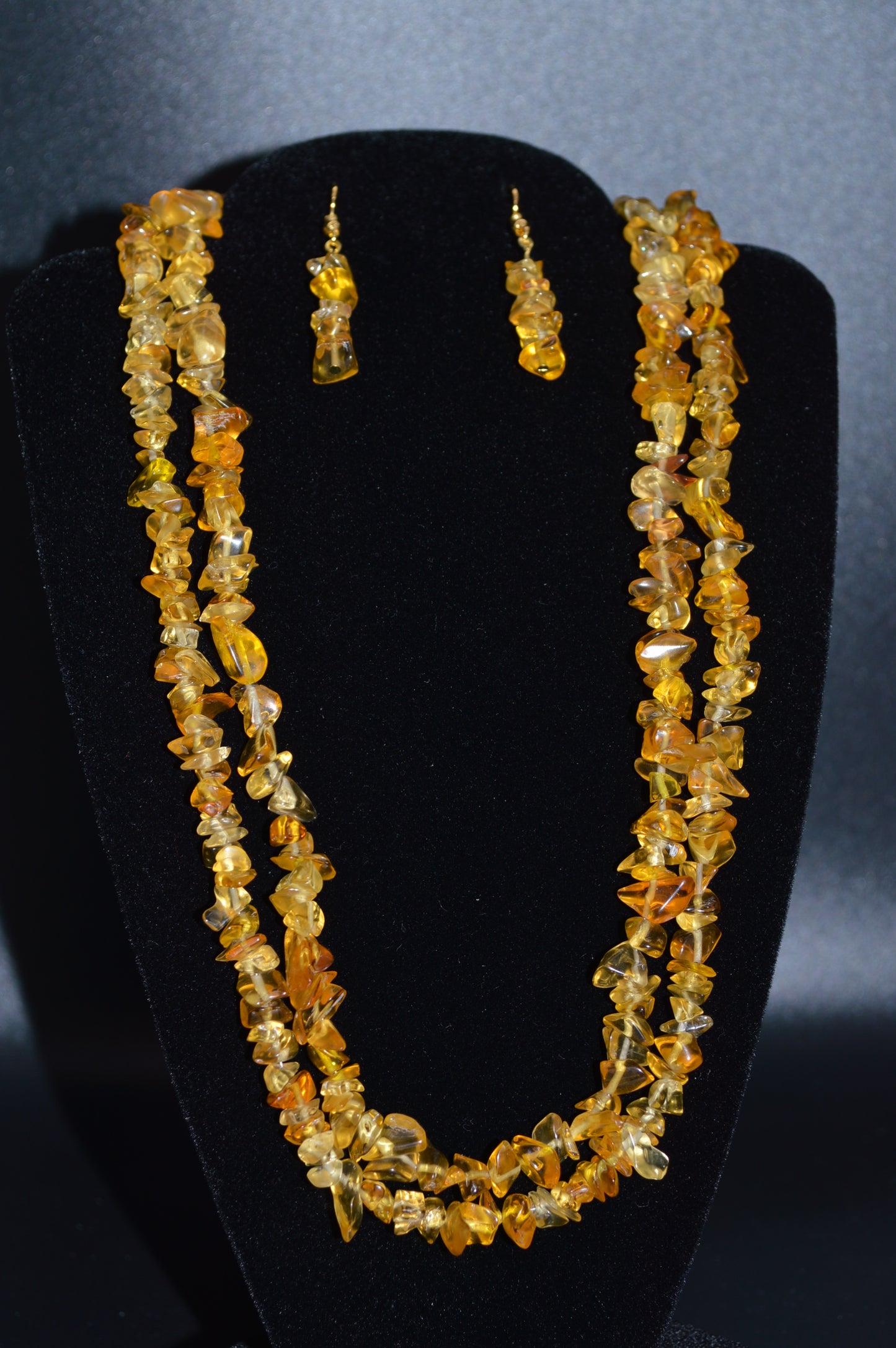 Glass Double Stranded Necklace and Earring Set (Yellow)