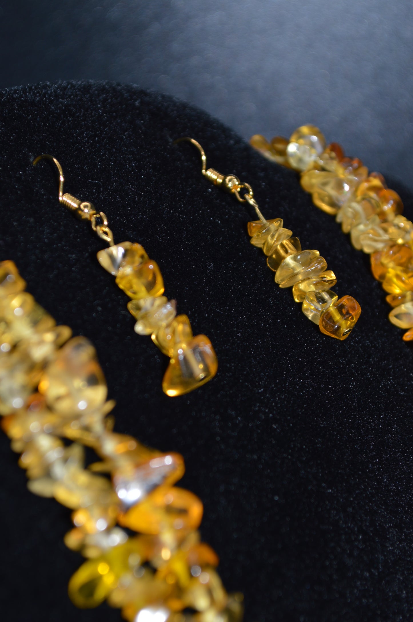 Glass Double Stranded Necklace and Earring Set (Yellow)