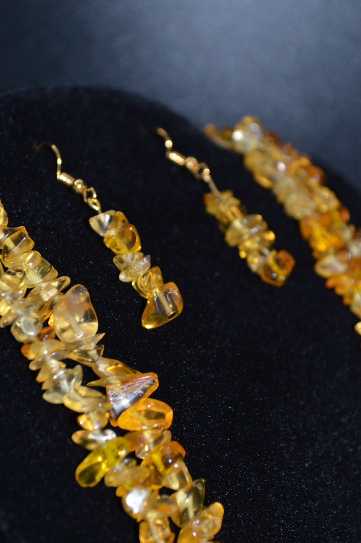 Glass Double Stranded Necklace and Earring Set (Yellow)