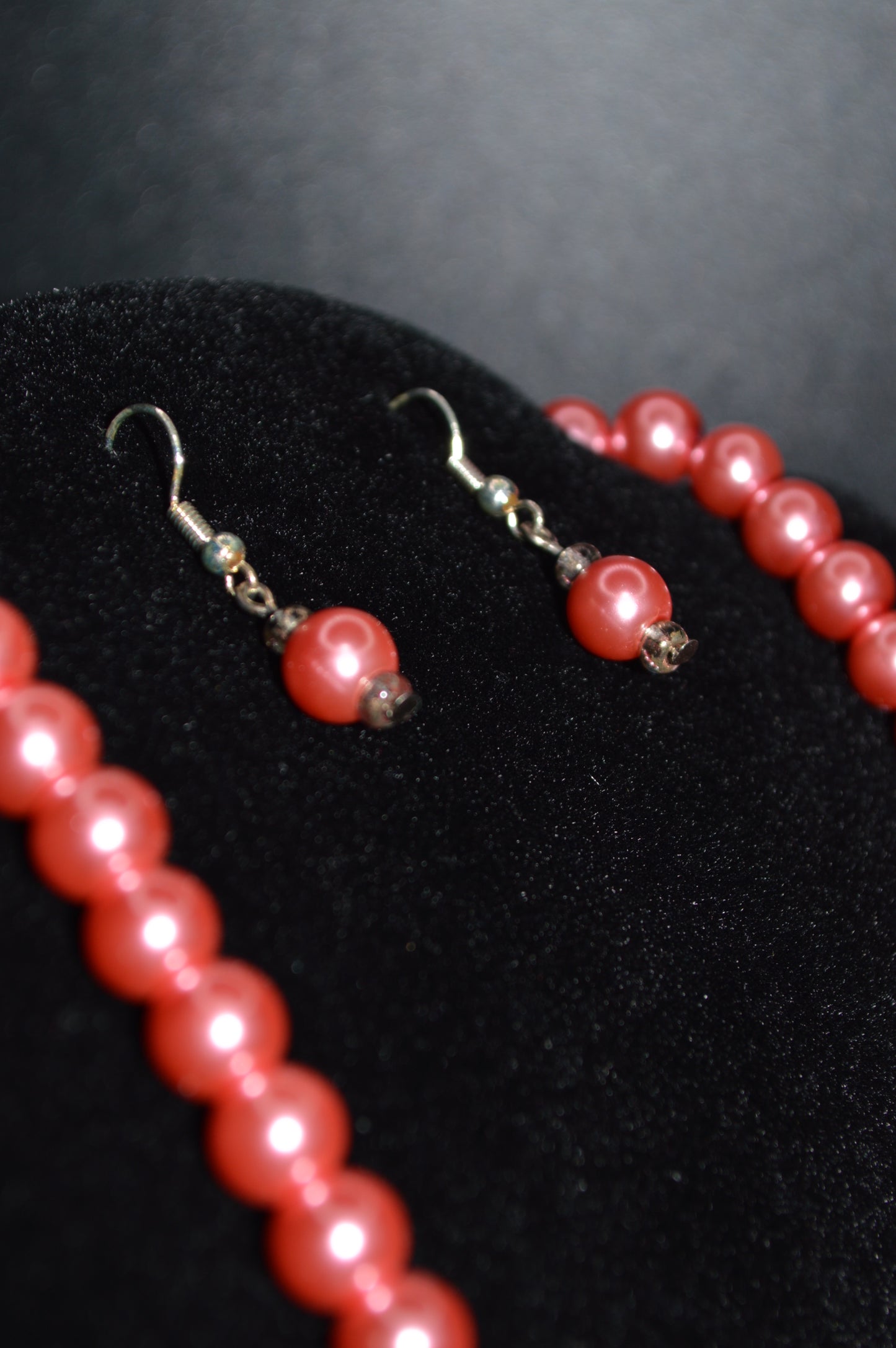 Glass Pearl Necklace and Earring Set (Pink)