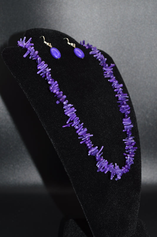 Bamboo Coral Necklace and Earring Set (Bright Purple)