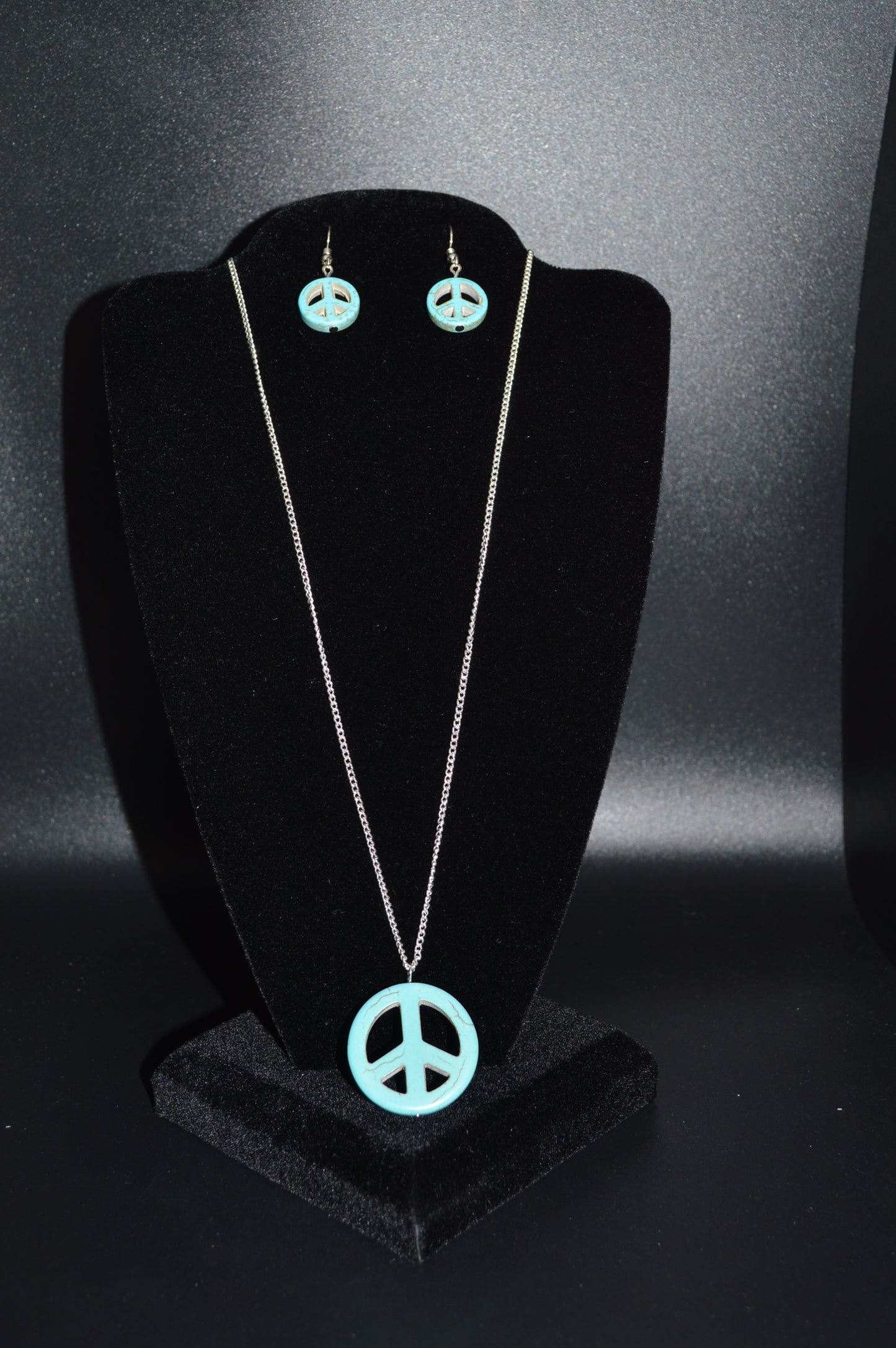 Peace Symbol Pendant Necklace and Earring Set (Turquoise)