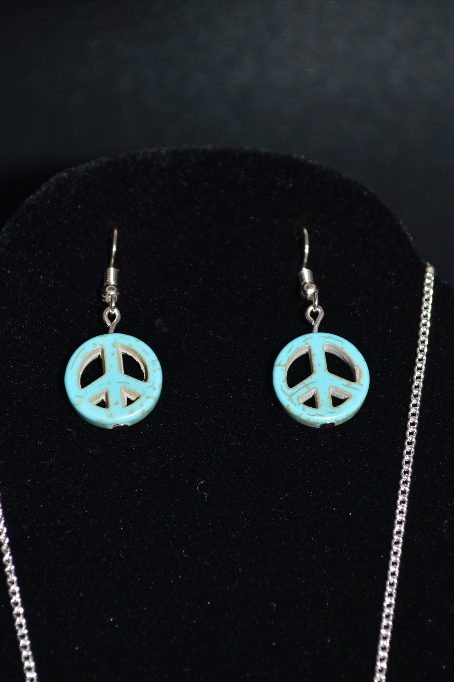Peace Symbol Pendant Necklace and Earring Set (Turquoise)