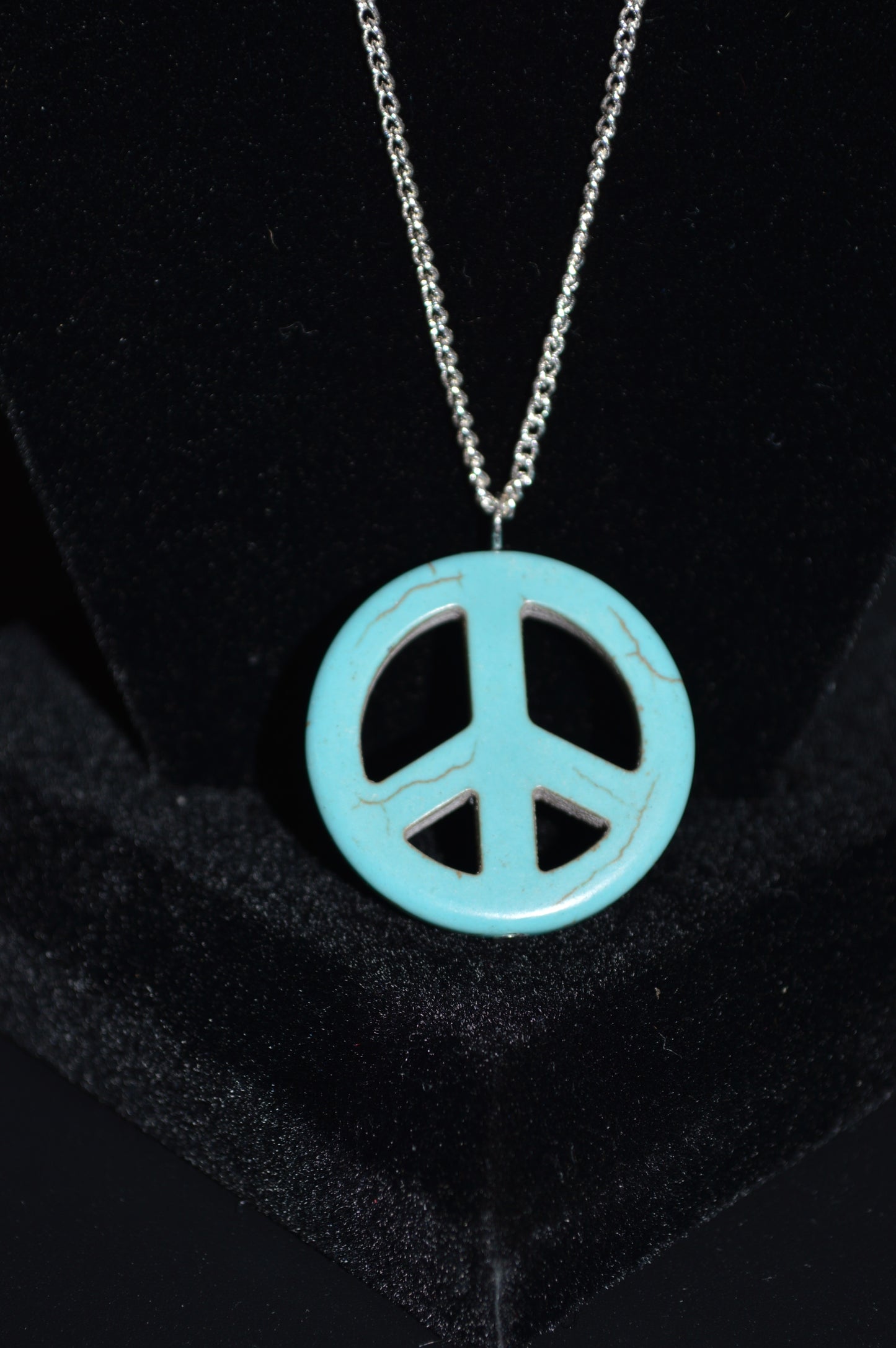 Peace Symbol Pendant Necklace and Earring Set (Turquoise)