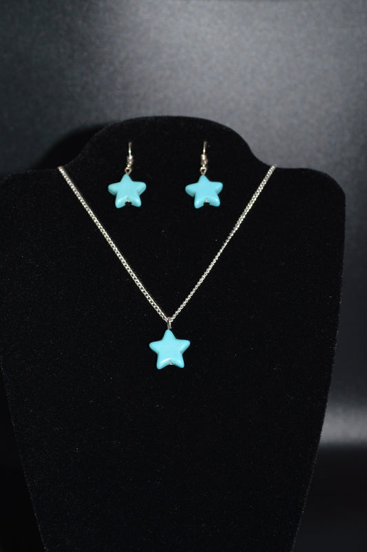 Resin Star Pendant Necklace and Earring Set (Turquoise)