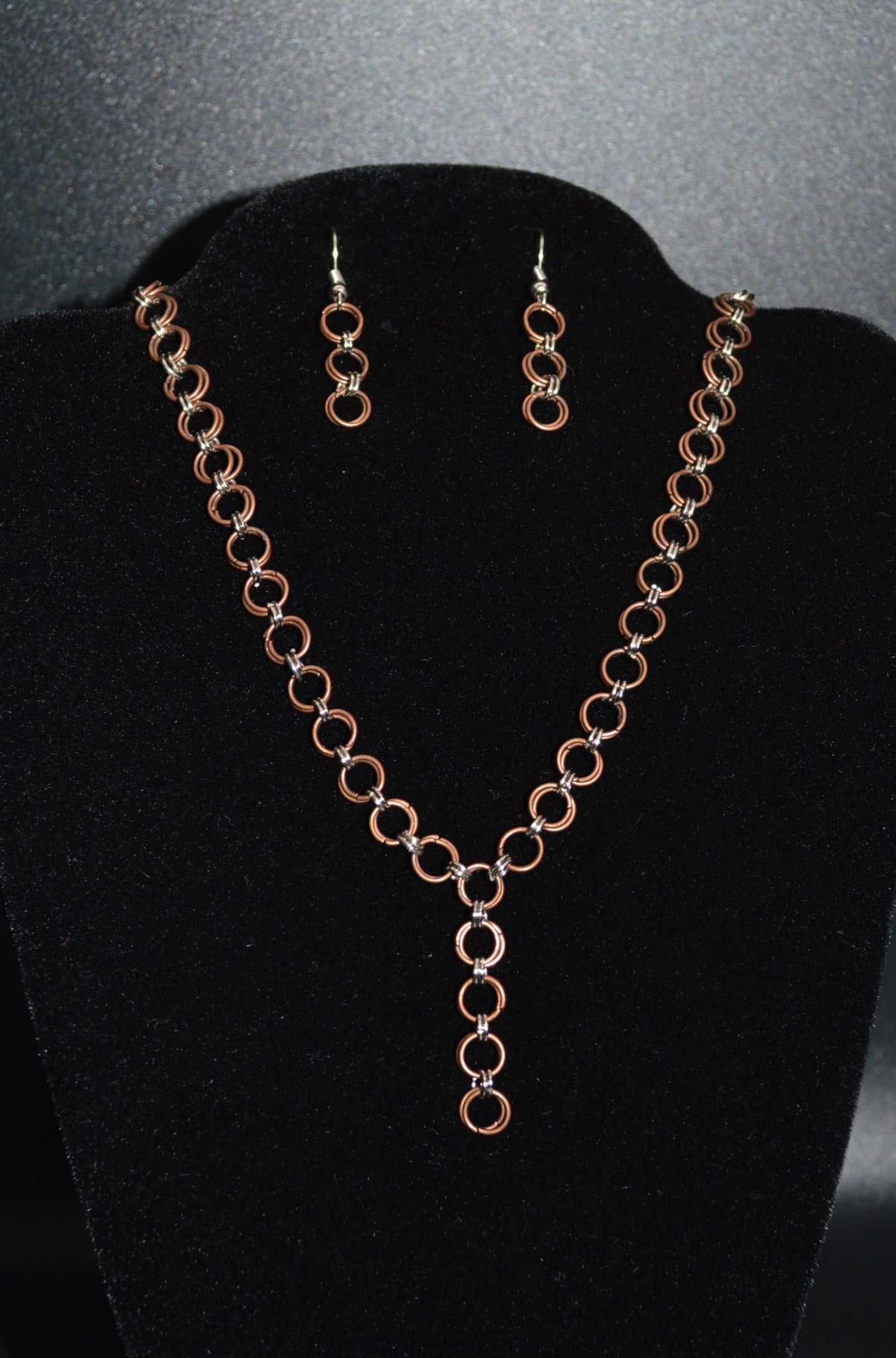 Copper and Stainless Steel Hand Linked Chainmail Necklace and Earring Set
