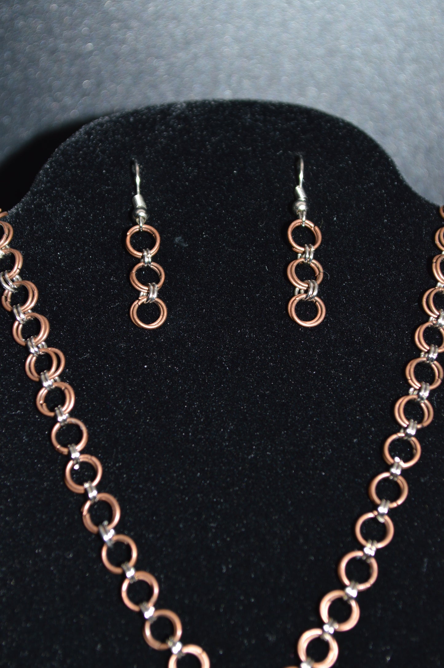 Copper and Stainless Steel Hand Linked Chainmail Necklace and Earring Set