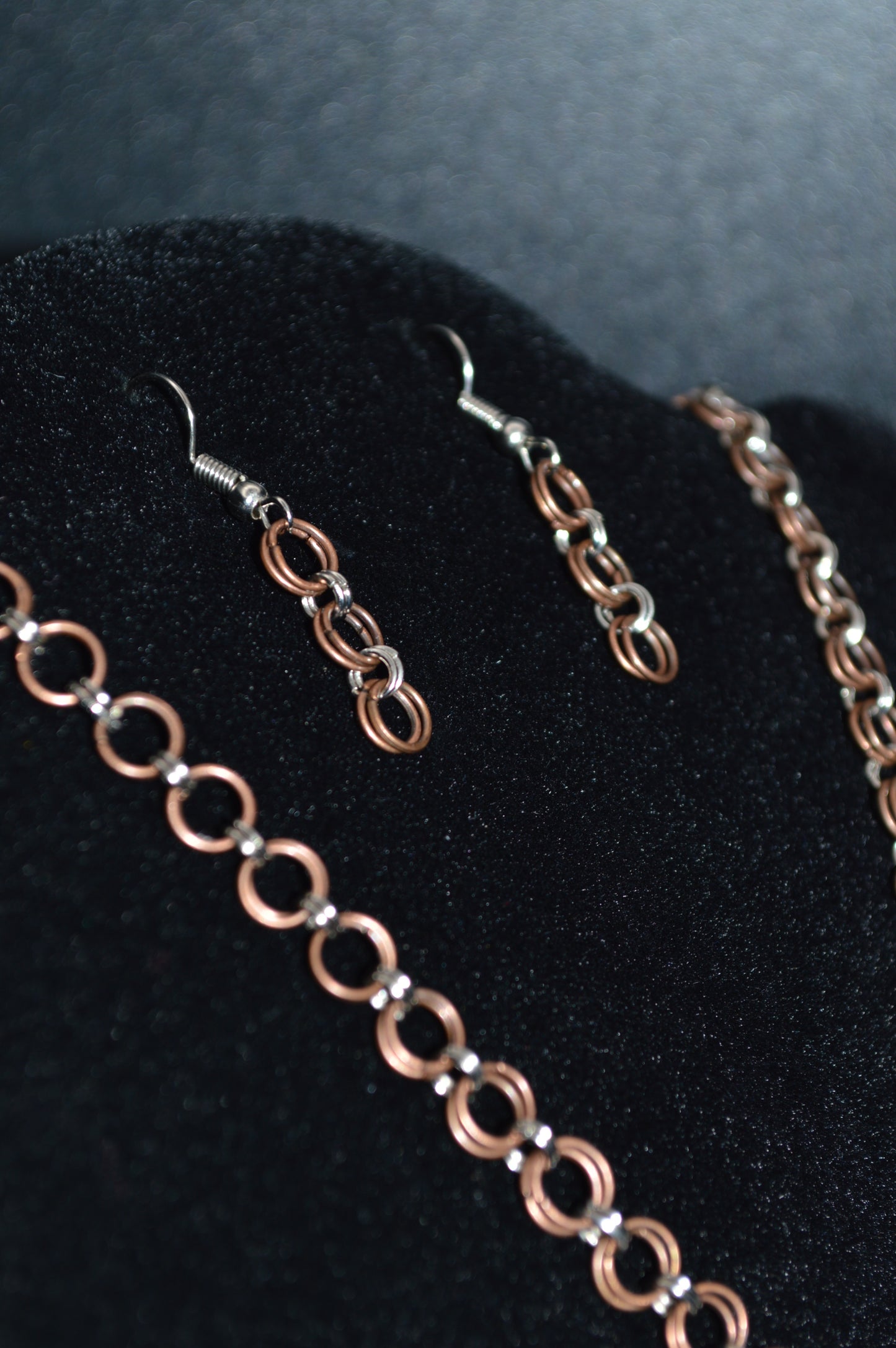 Copper and Stainless Steel Hand Linked Chainmail Necklace and Earring Set