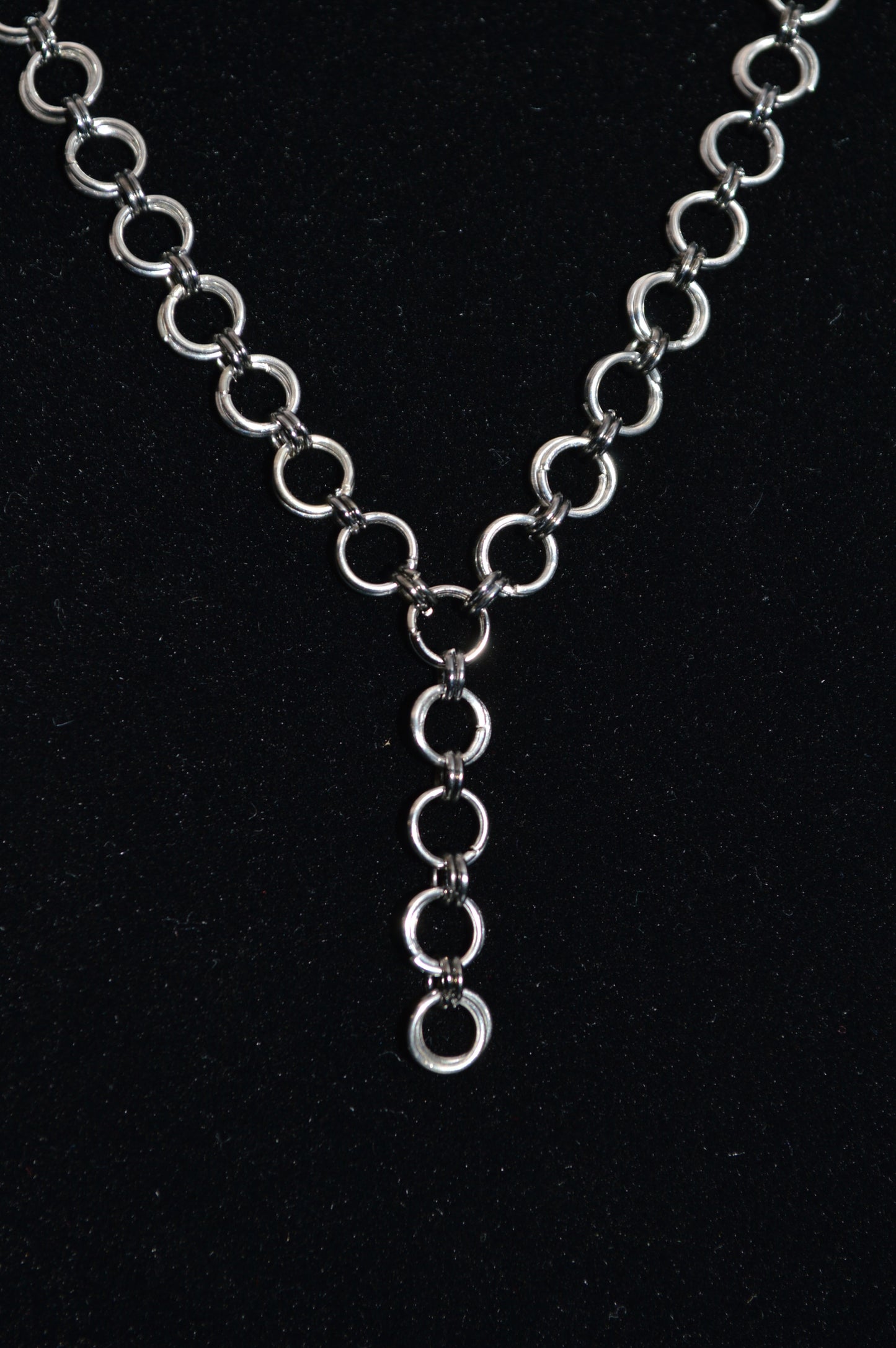 Silver and Gunmetal Black Hand Linked Chainmail Necklace and Earring Set