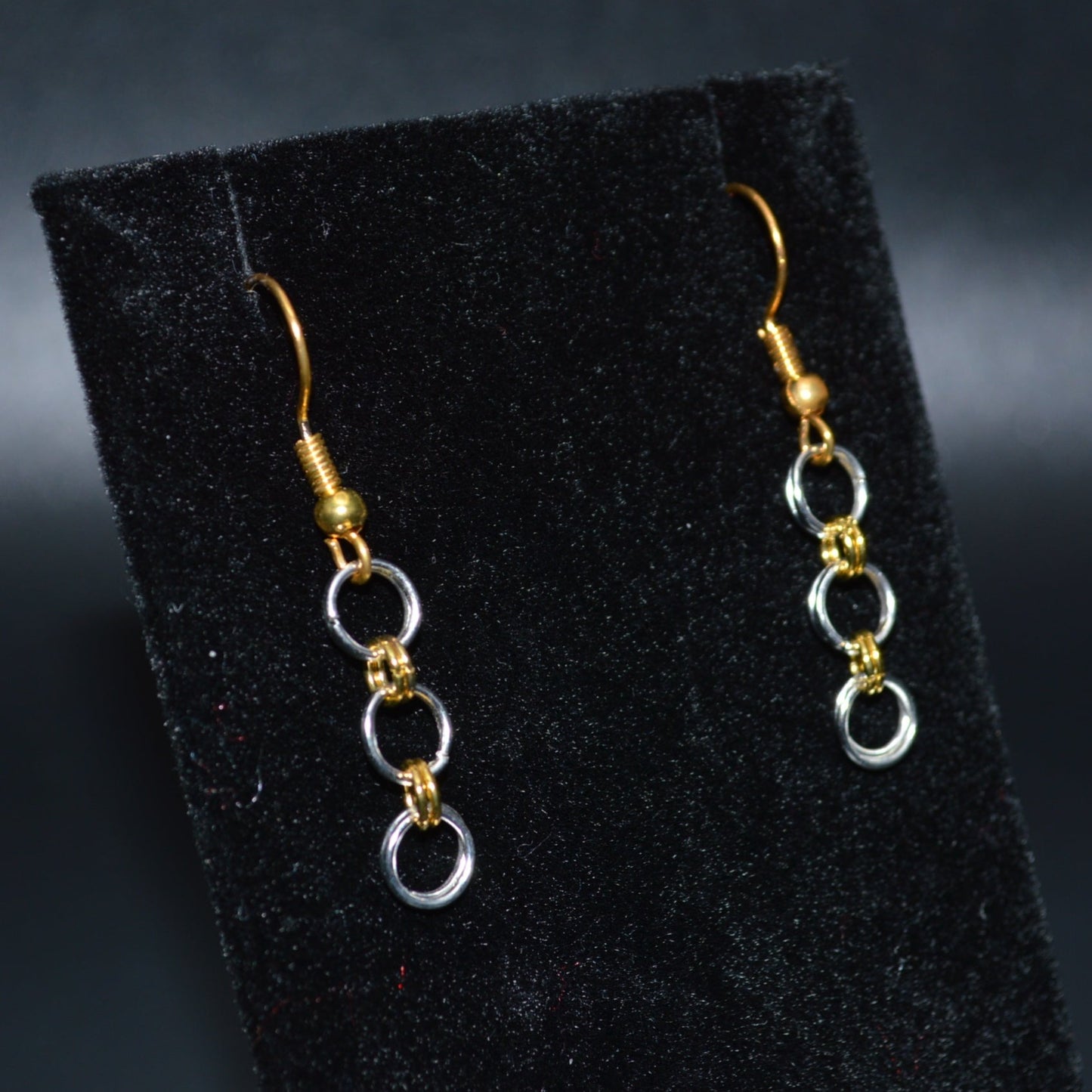 Silver Chainmail Earrings (Gold Hooks)