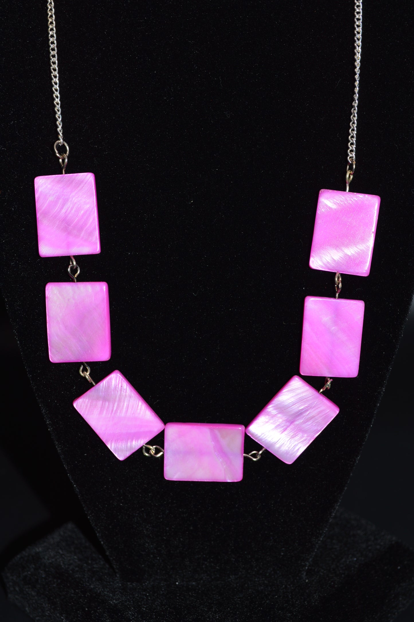 Pink Mother of Pearl Rectangles on a Silver Chain Necklace and Earring Set