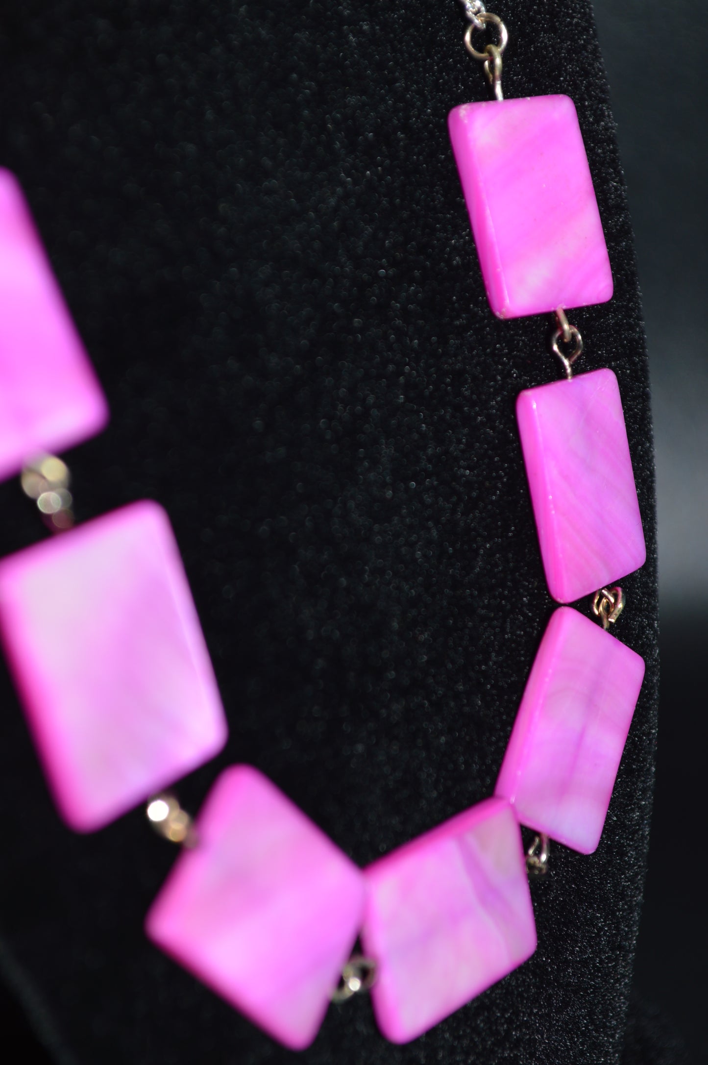 Pink Mother of Pearl Rectangles on a Silver Chain Necklace and Earring Set