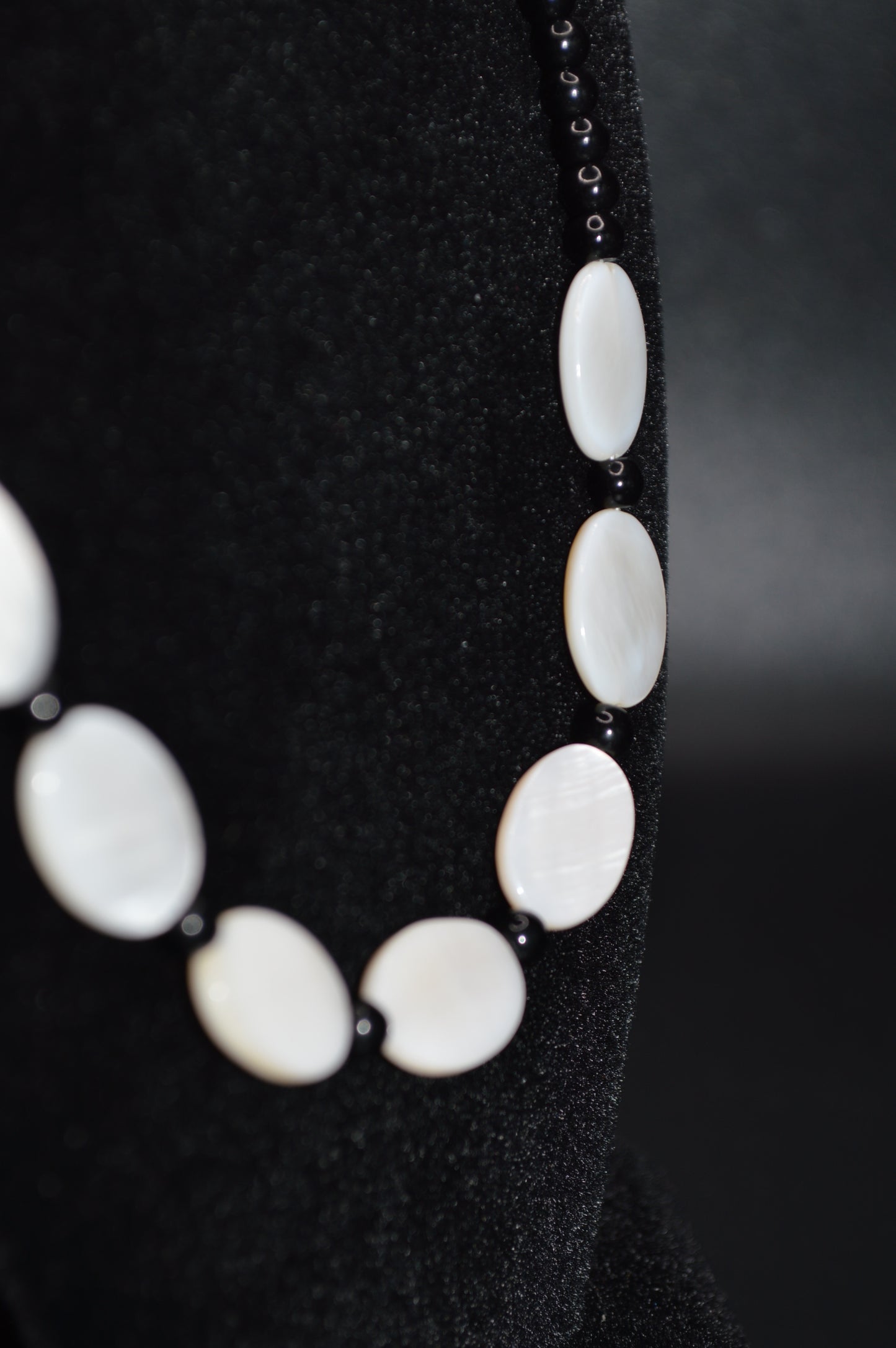 White Mother of Pearl Ovals with Black Beads Necklace and Earring Set