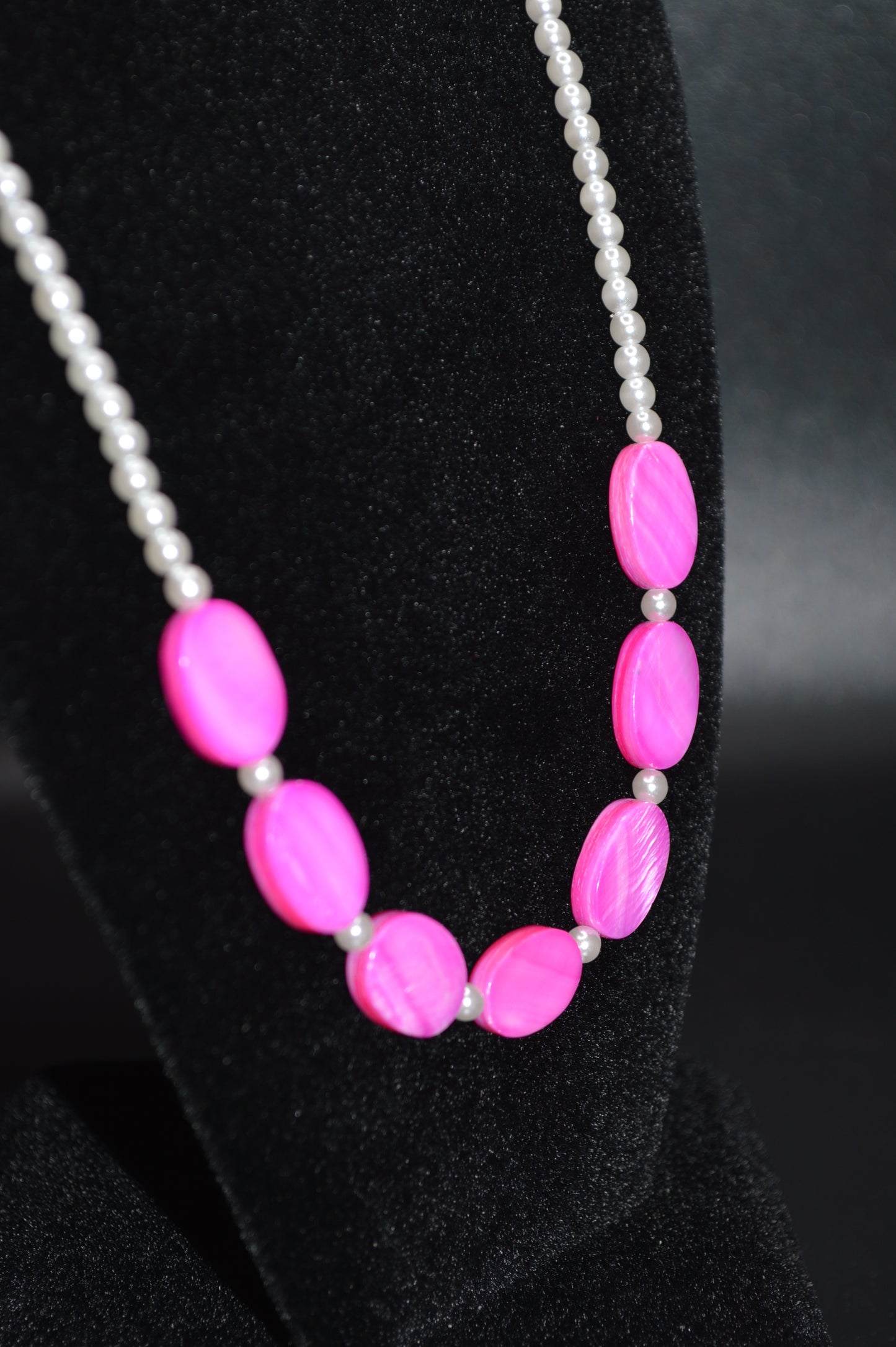 Pink Mother of Pearl Ovals with White Beads Necklace and Earring Set