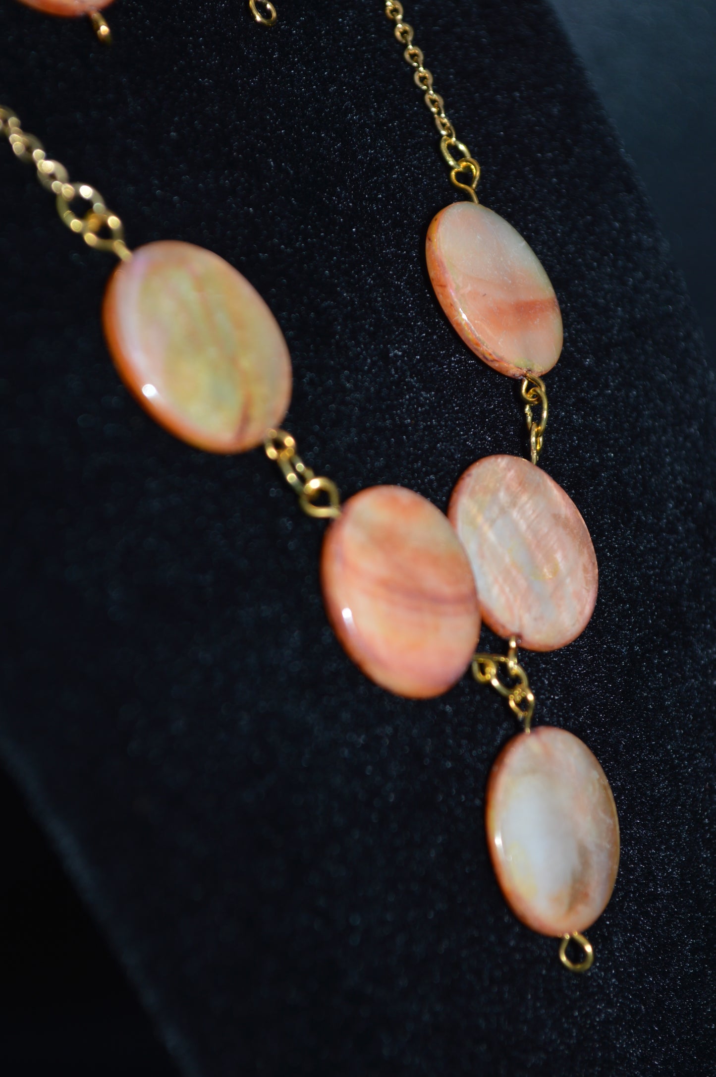 Copper Mother of Pearl Rounds on a Gold Chain Necklace and Earring Set