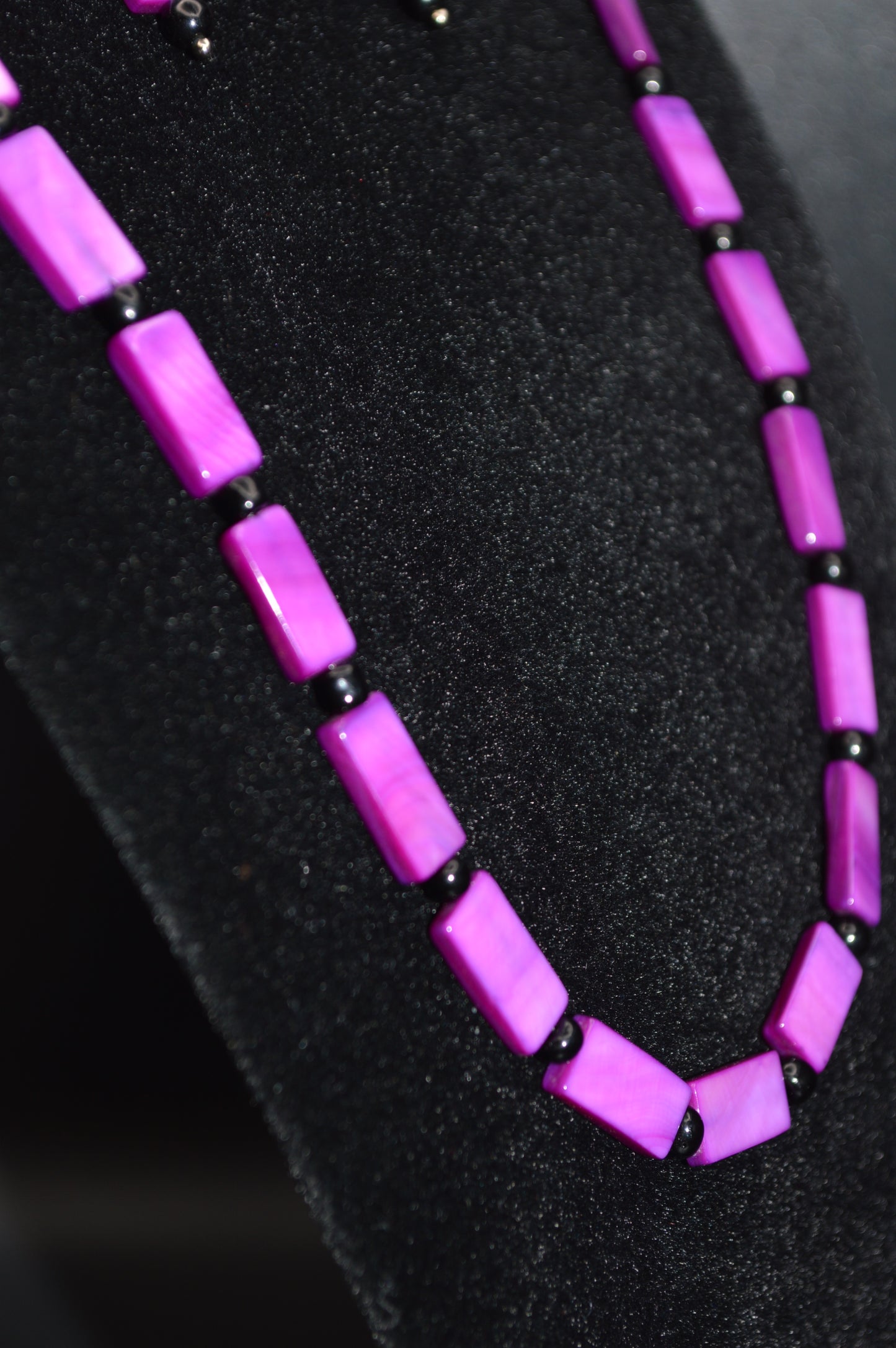 Purple Mother of Pearl Rectangles with Black Beads Necklace and Earring Set