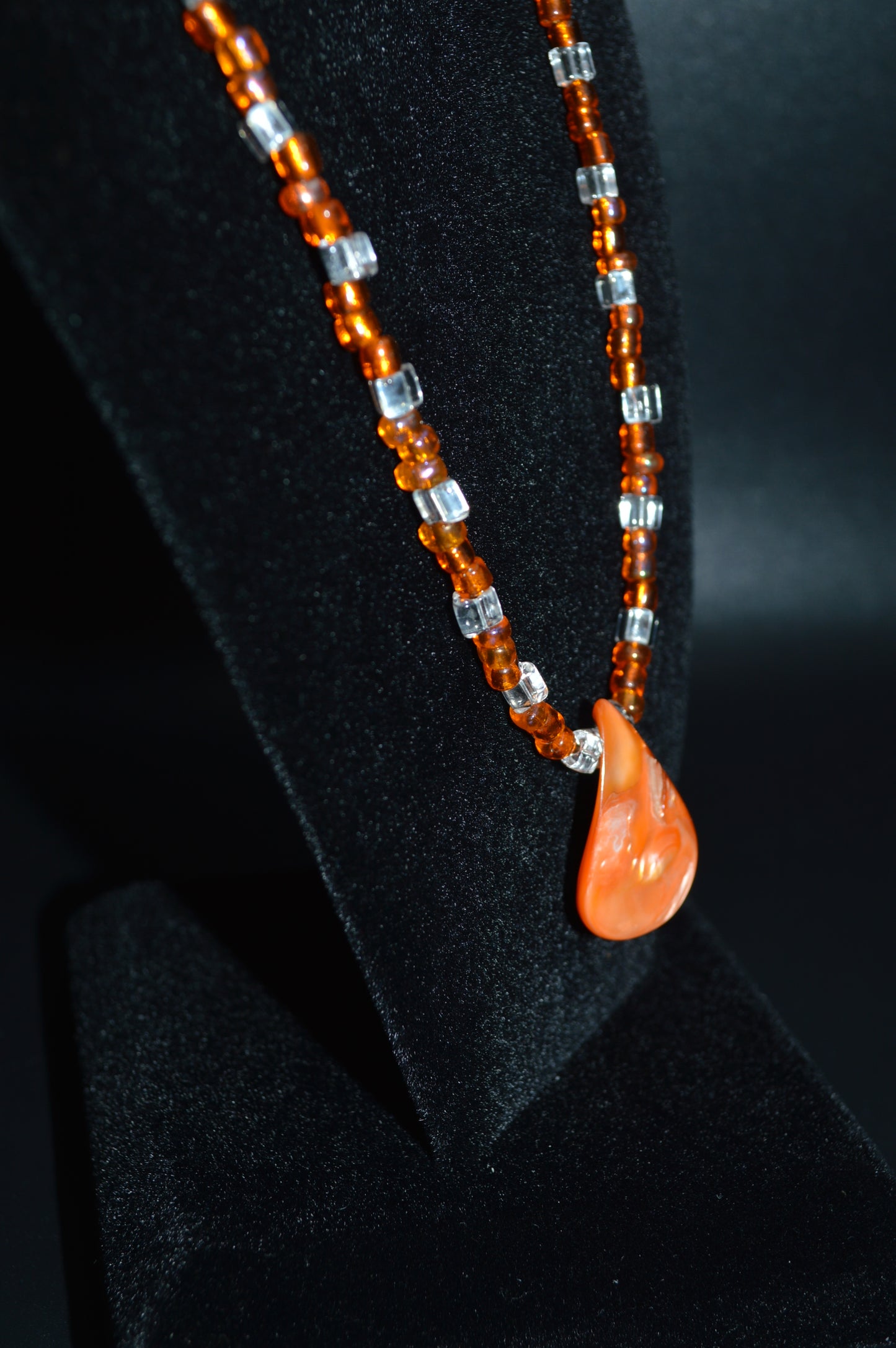 Orange Mother of Pearl Teardrop Pendant with Glass Beads Necklace