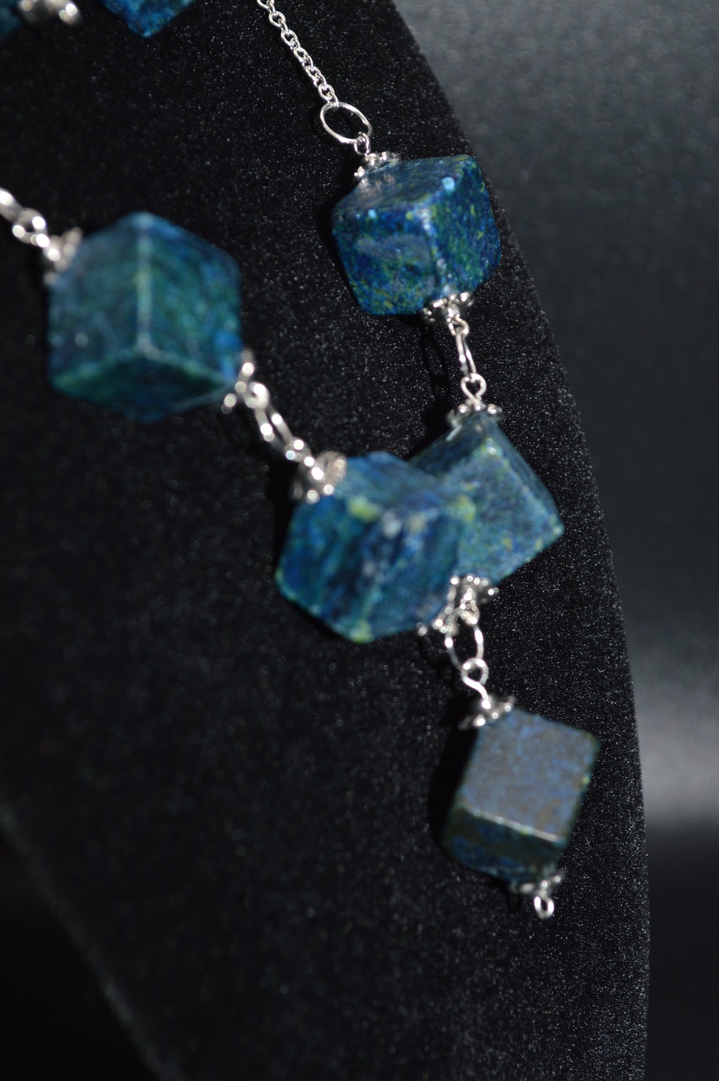 Blue Green Serpentine and Quartz Necklace and Earring Set (1 drop)