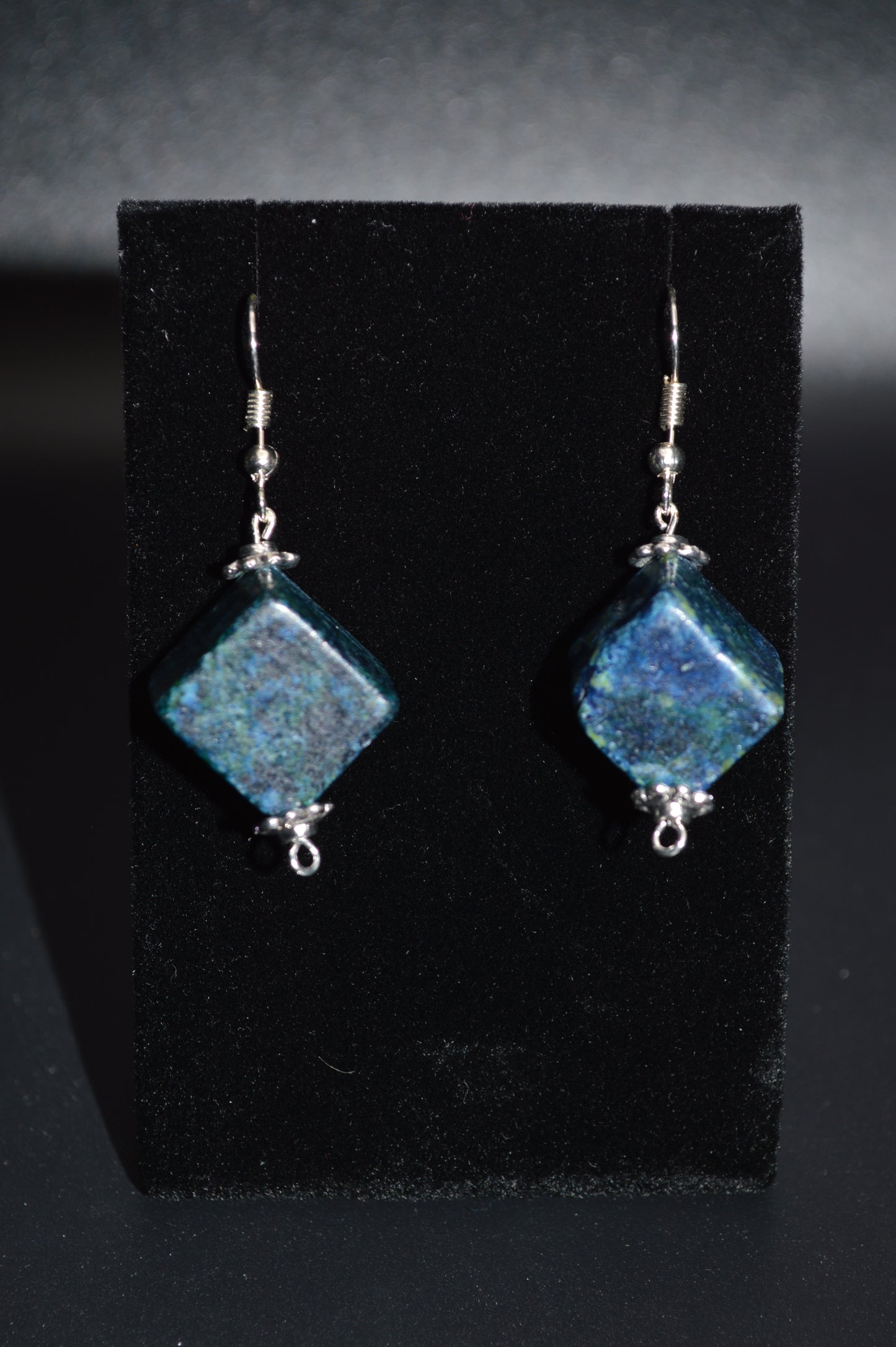 Blue Green Serpentine and Quartz Necklace and Earring Set (1 drop)