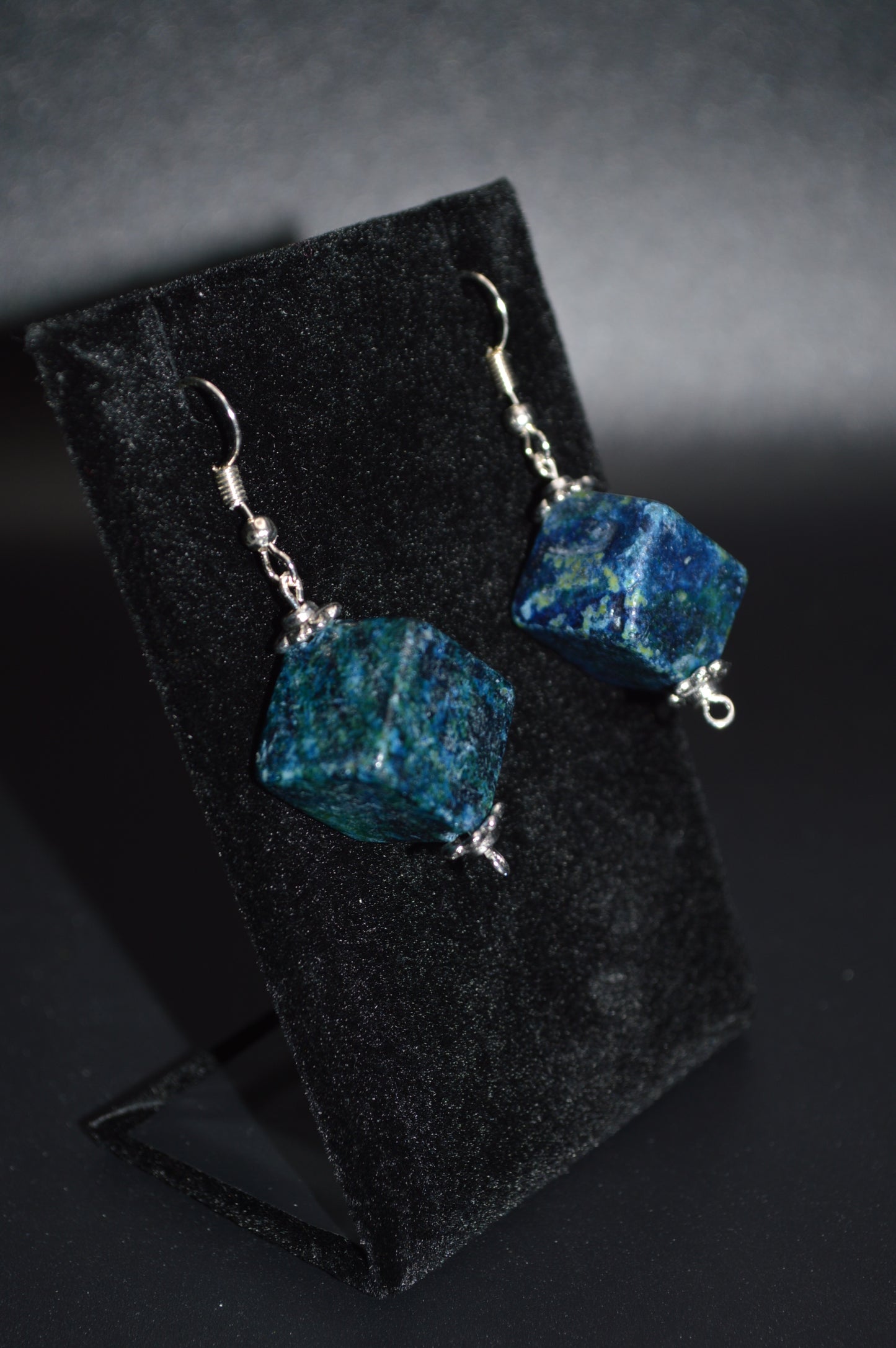Blue Green Serpentine and Quartz Necklace and Earring Set (1 drop)