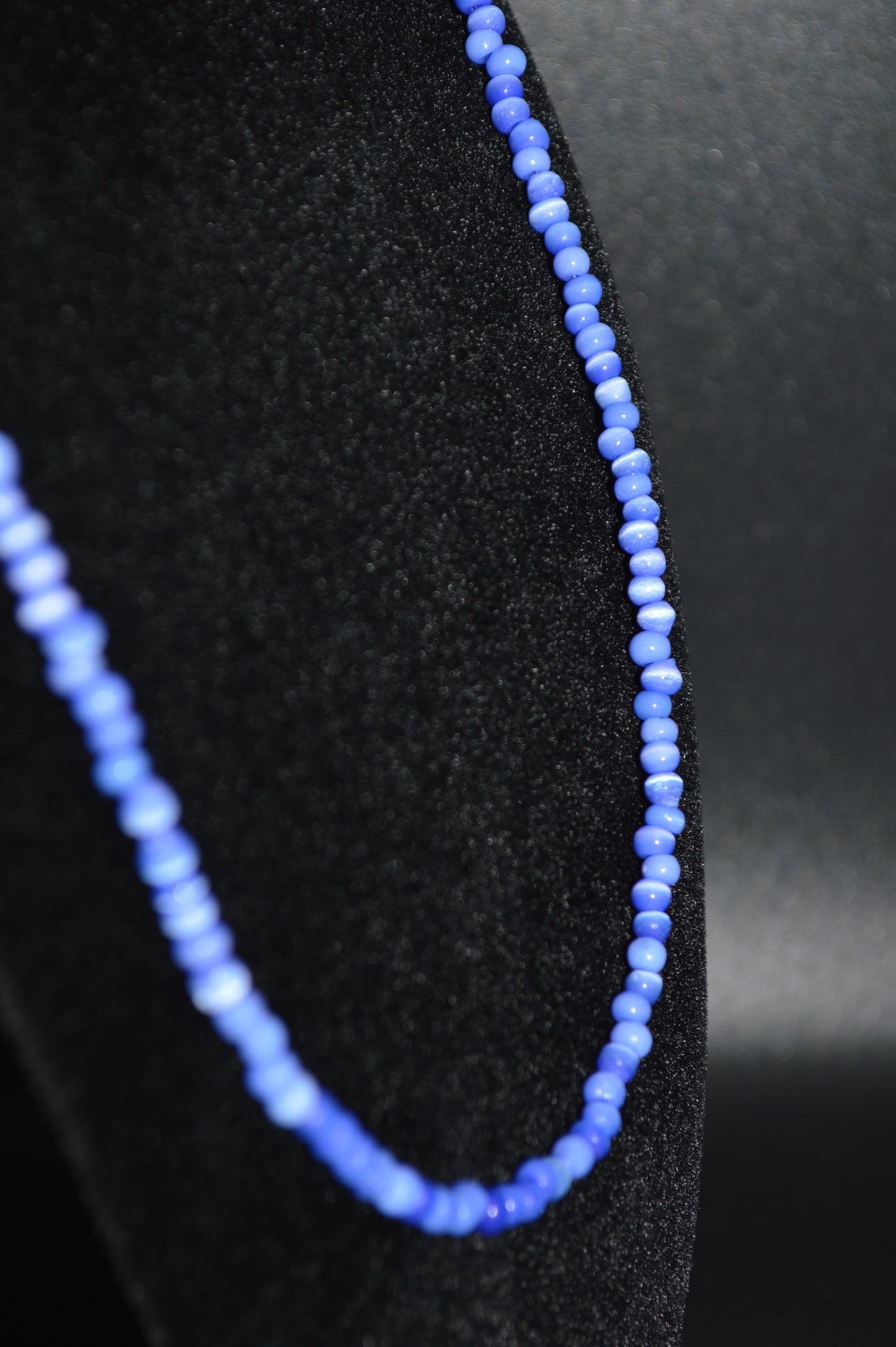 Cat's Eye Glass Necklace and Earring Set (Blue)