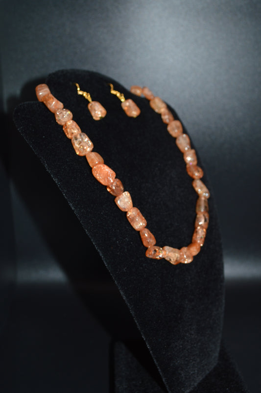 Ice Flake Quartz Necklace and Earring Set (Brown)