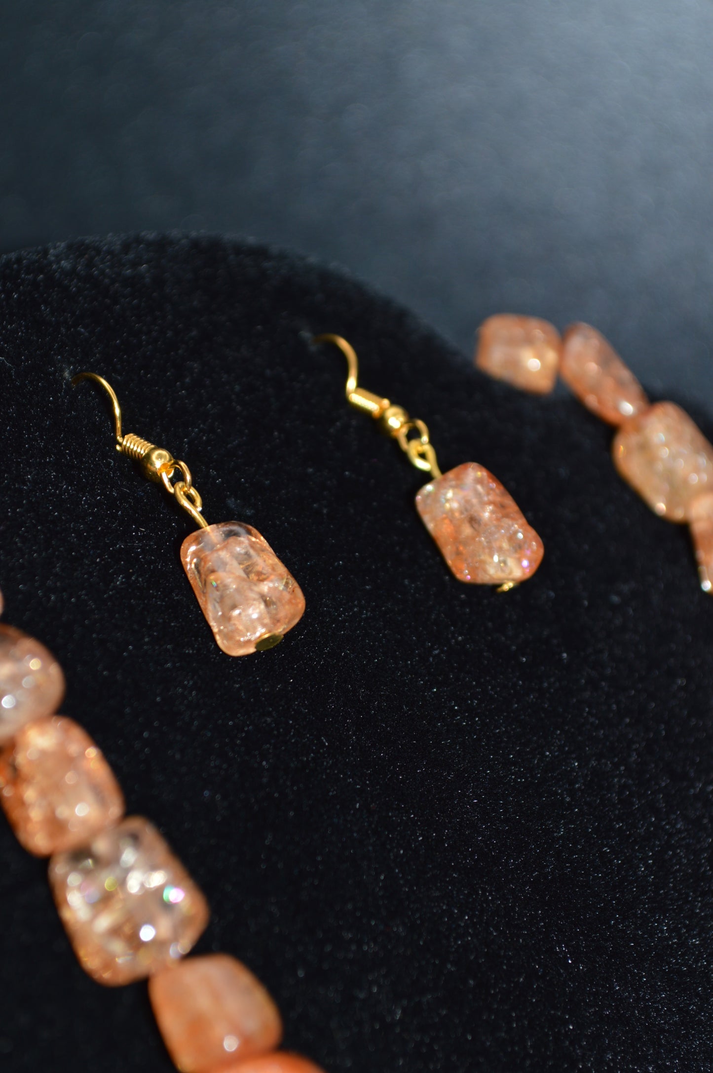 Ice Flake Quartz Necklace and Earring Set (Brown)