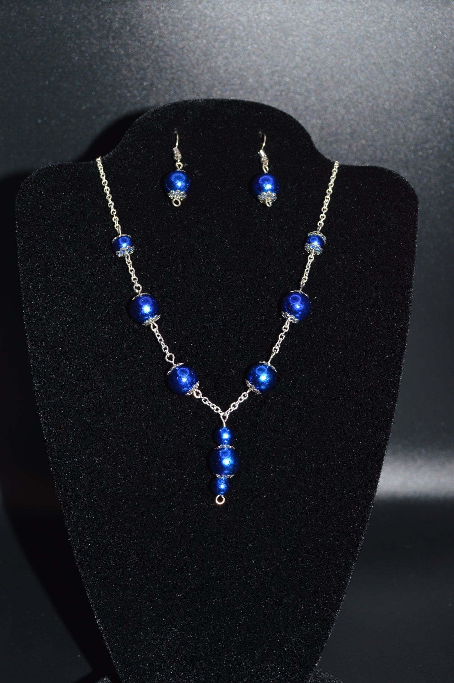 Glass Beaded Necklace and Earring Set (Royal Blue)