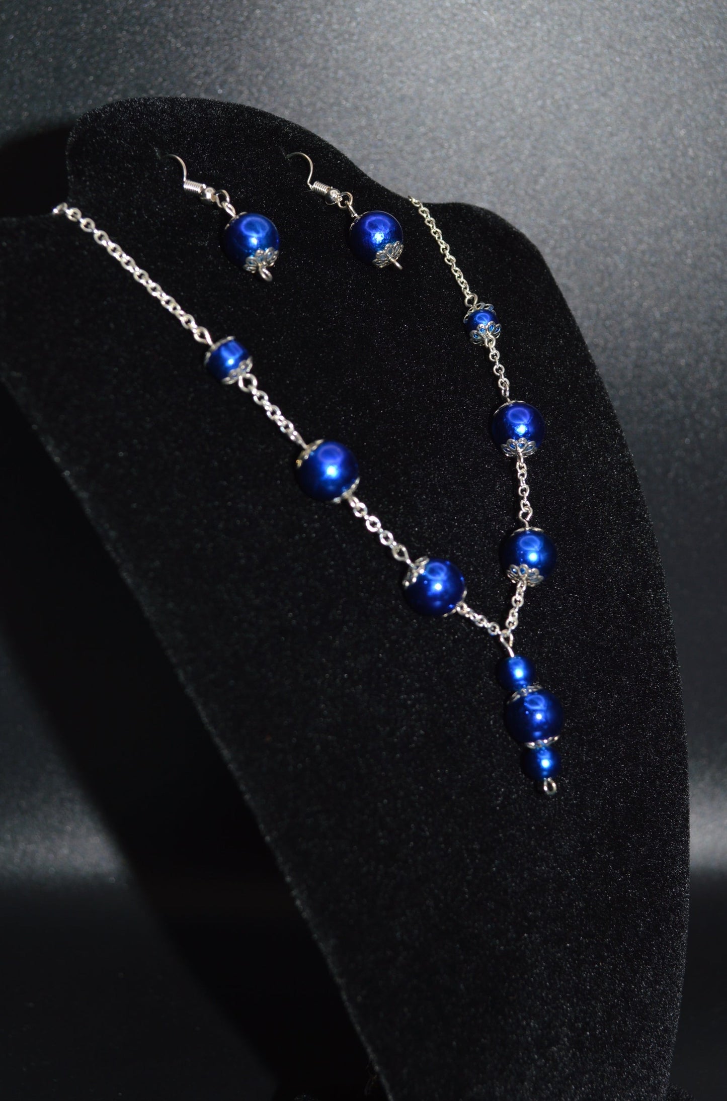 Glass Beaded Necklace and Earring Set (Royal Blue)