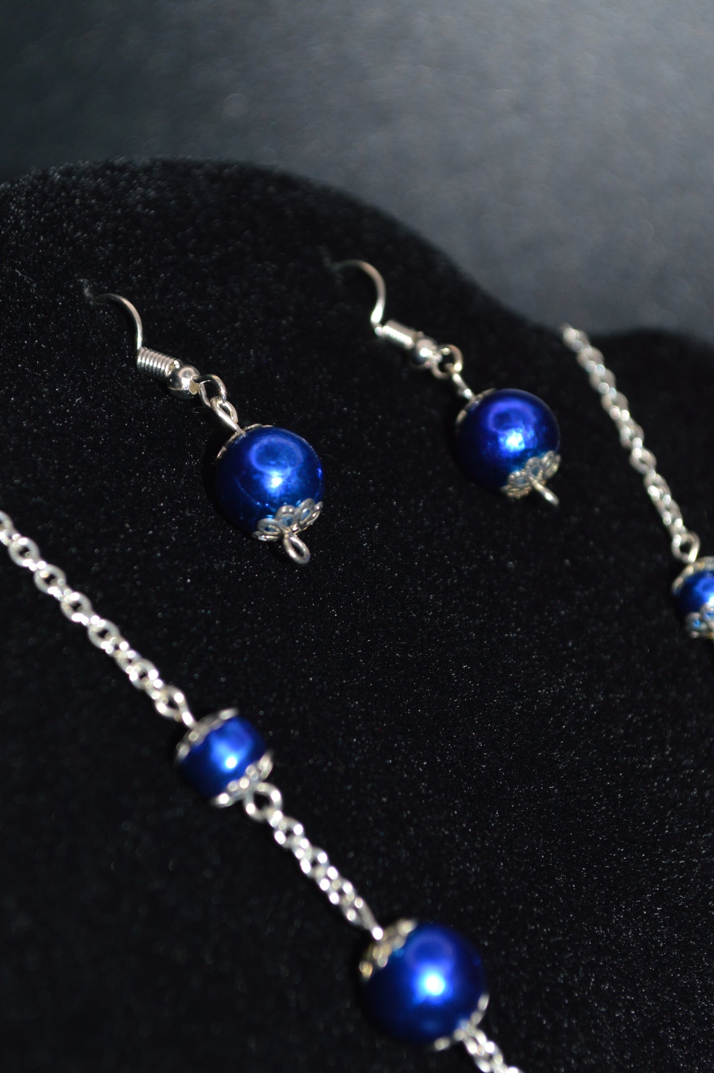 Glass Beaded Necklace and Earring Set (Royal Blue)
