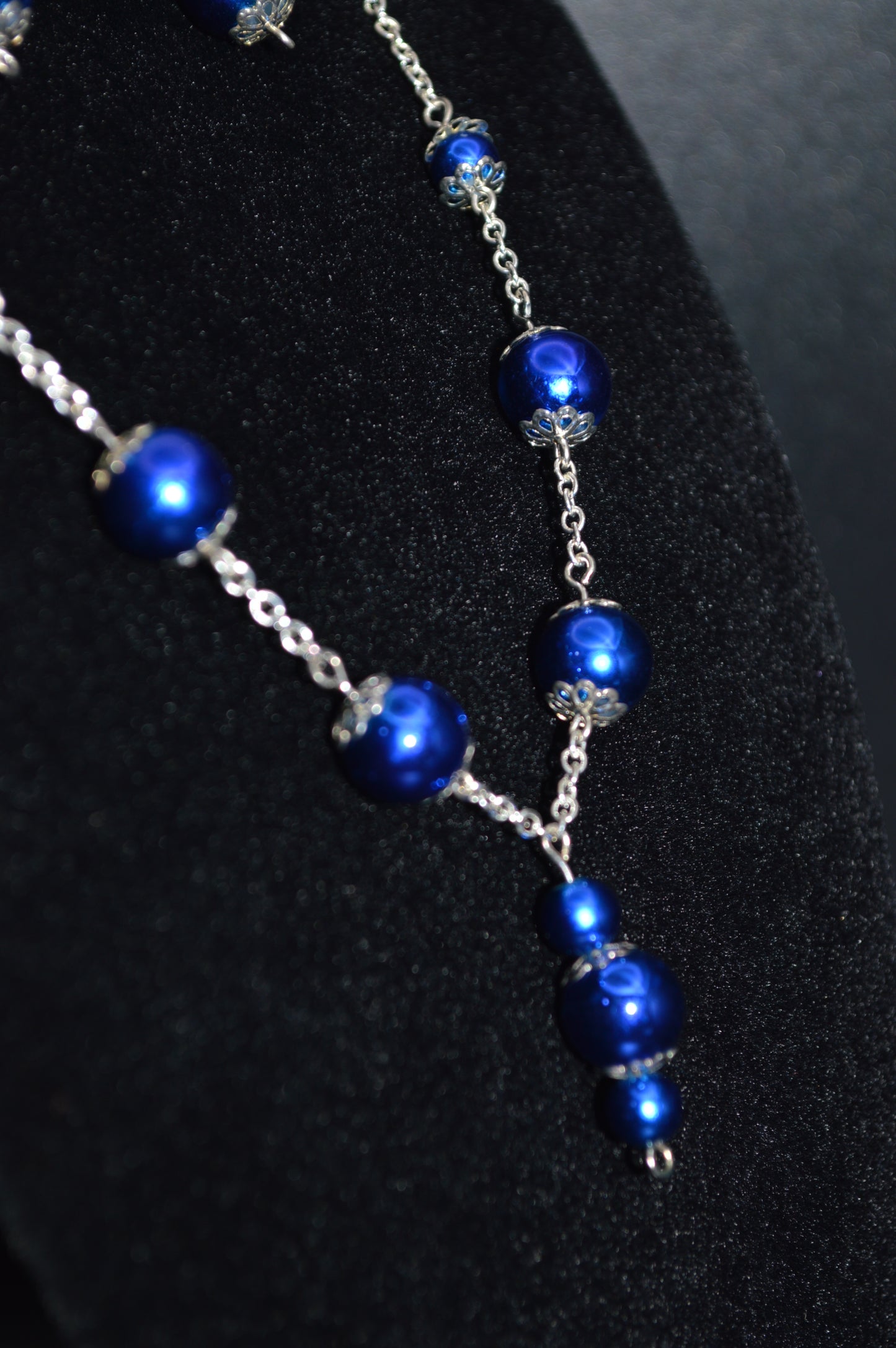 Glass Beaded Necklace and Earring Set (Royal Blue)