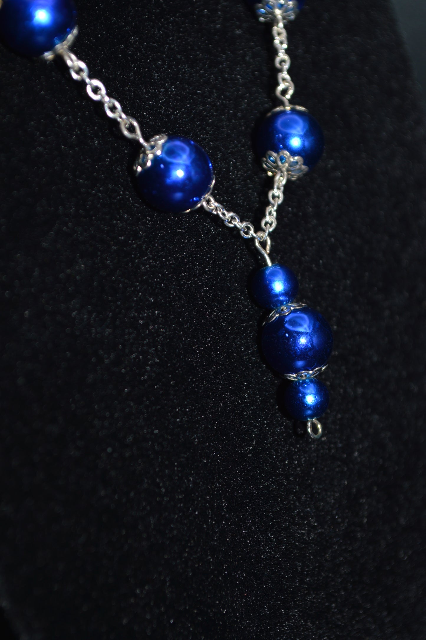 Glass Beaded Necklace and Earring Set (Royal Blue)