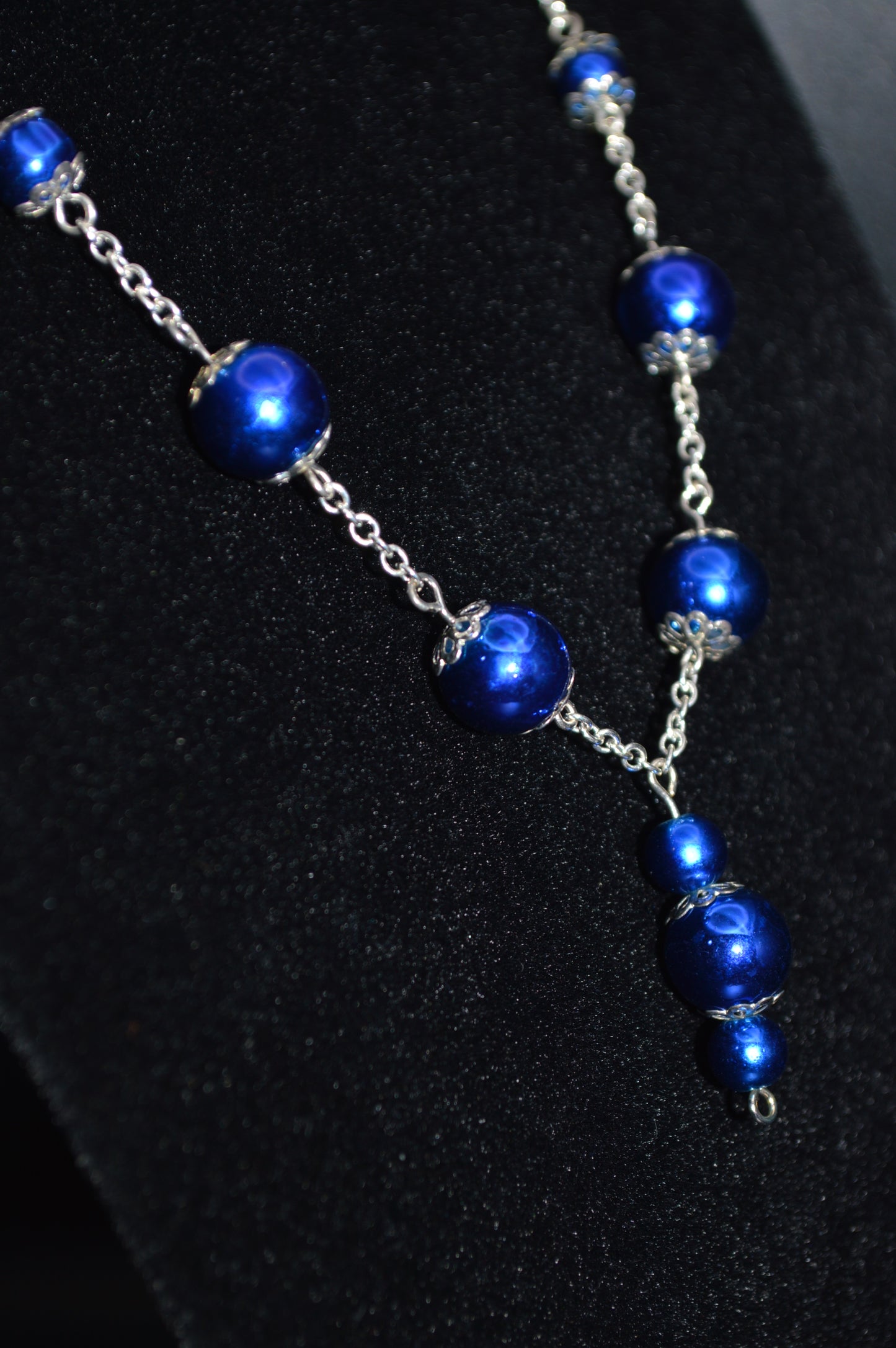 Glass Beaded Necklace and Earring Set (Royal Blue)