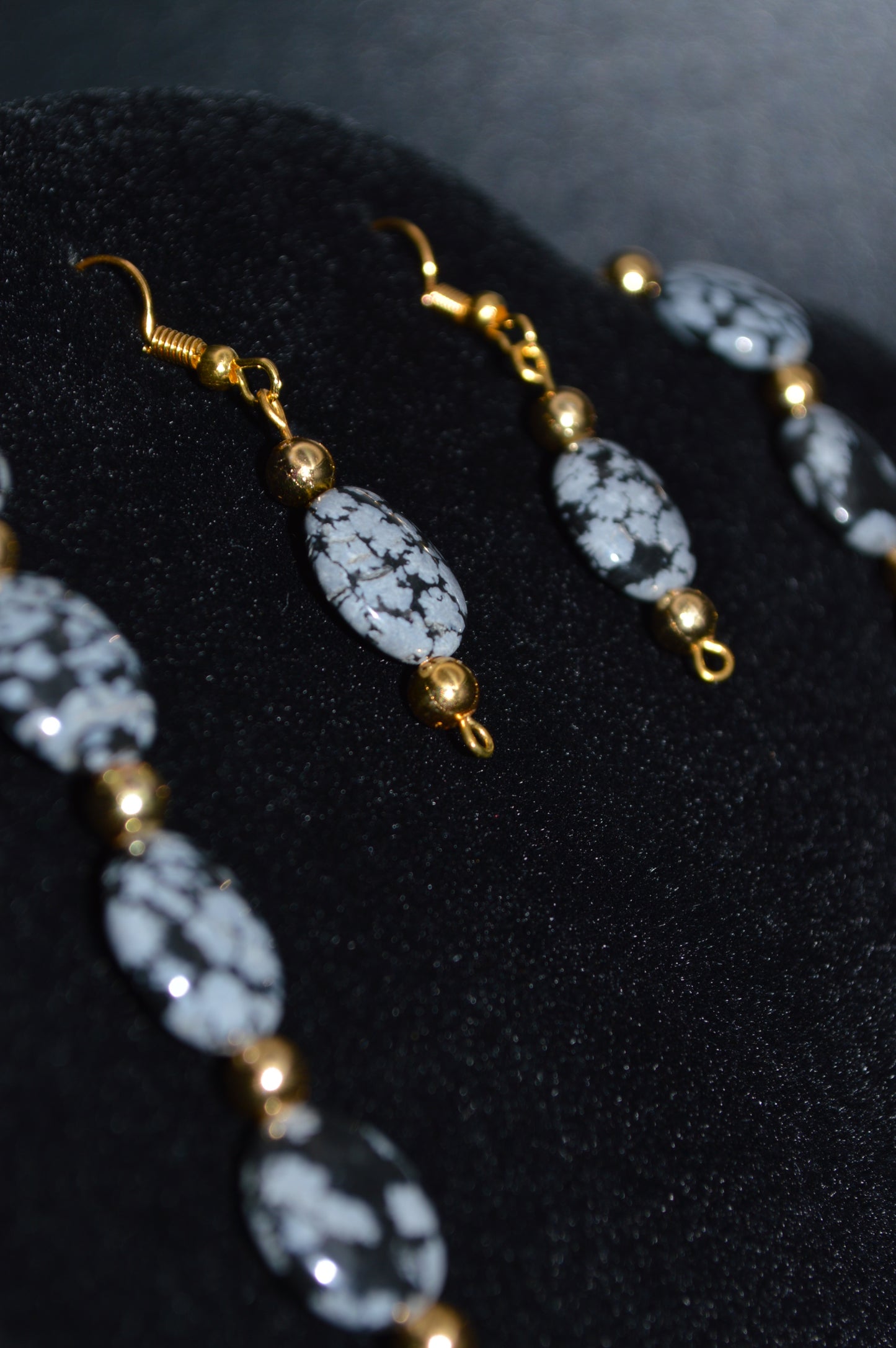 Snowflake Obsidian Beaded Necklace and Earring Set