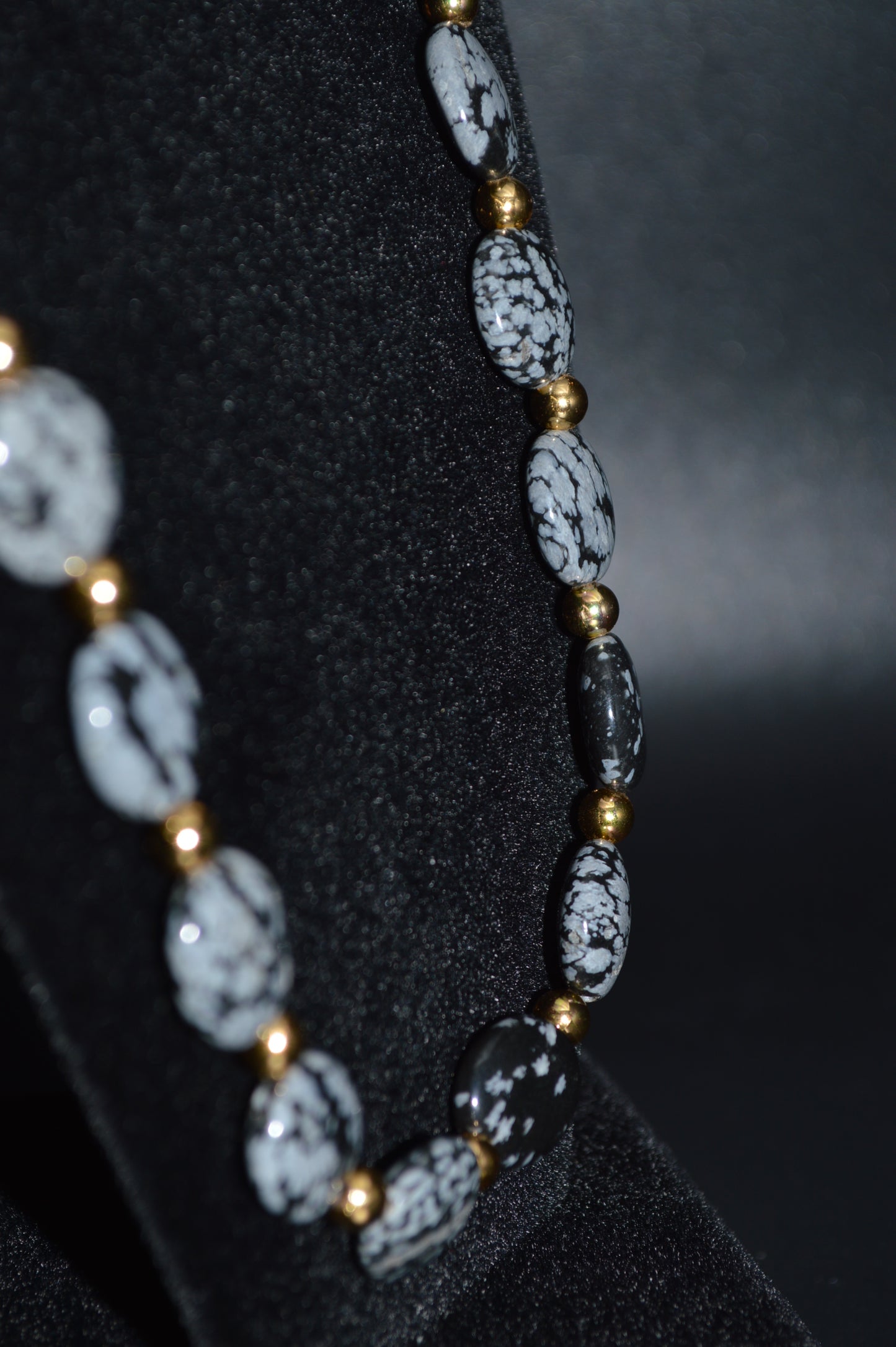 Snowflake Obsidian Beaded Necklace and Earring Set