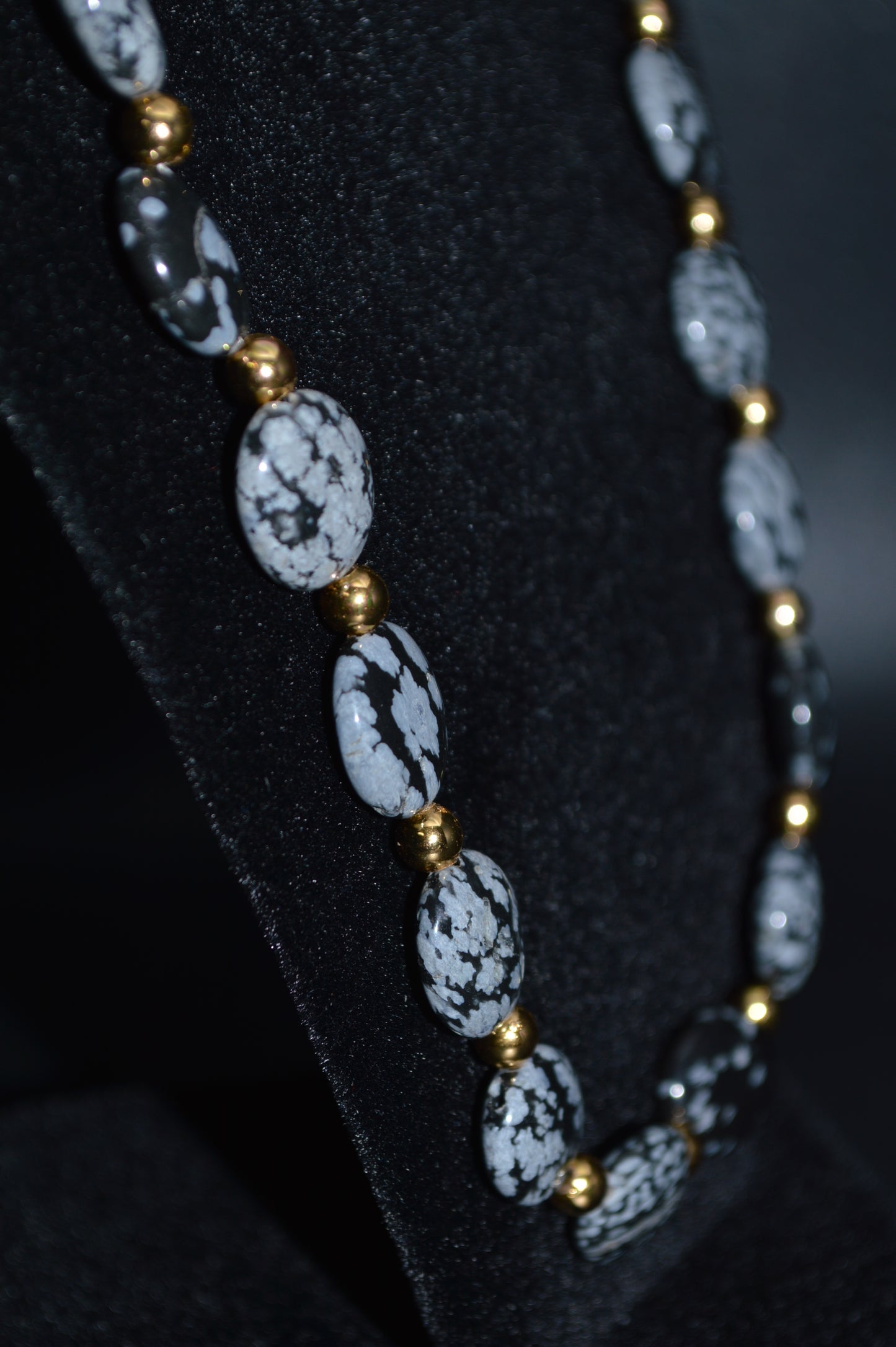Snowflake Obsidian Beaded Necklace and Earring Set