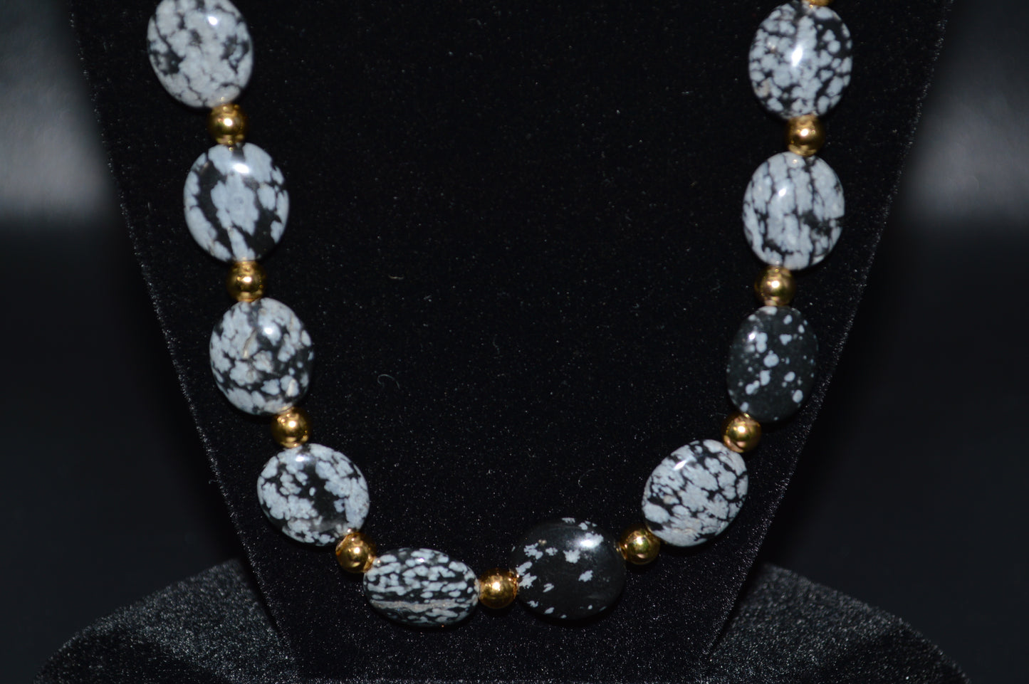 Snowflake Obsidian Beaded Necklace and Earring Set