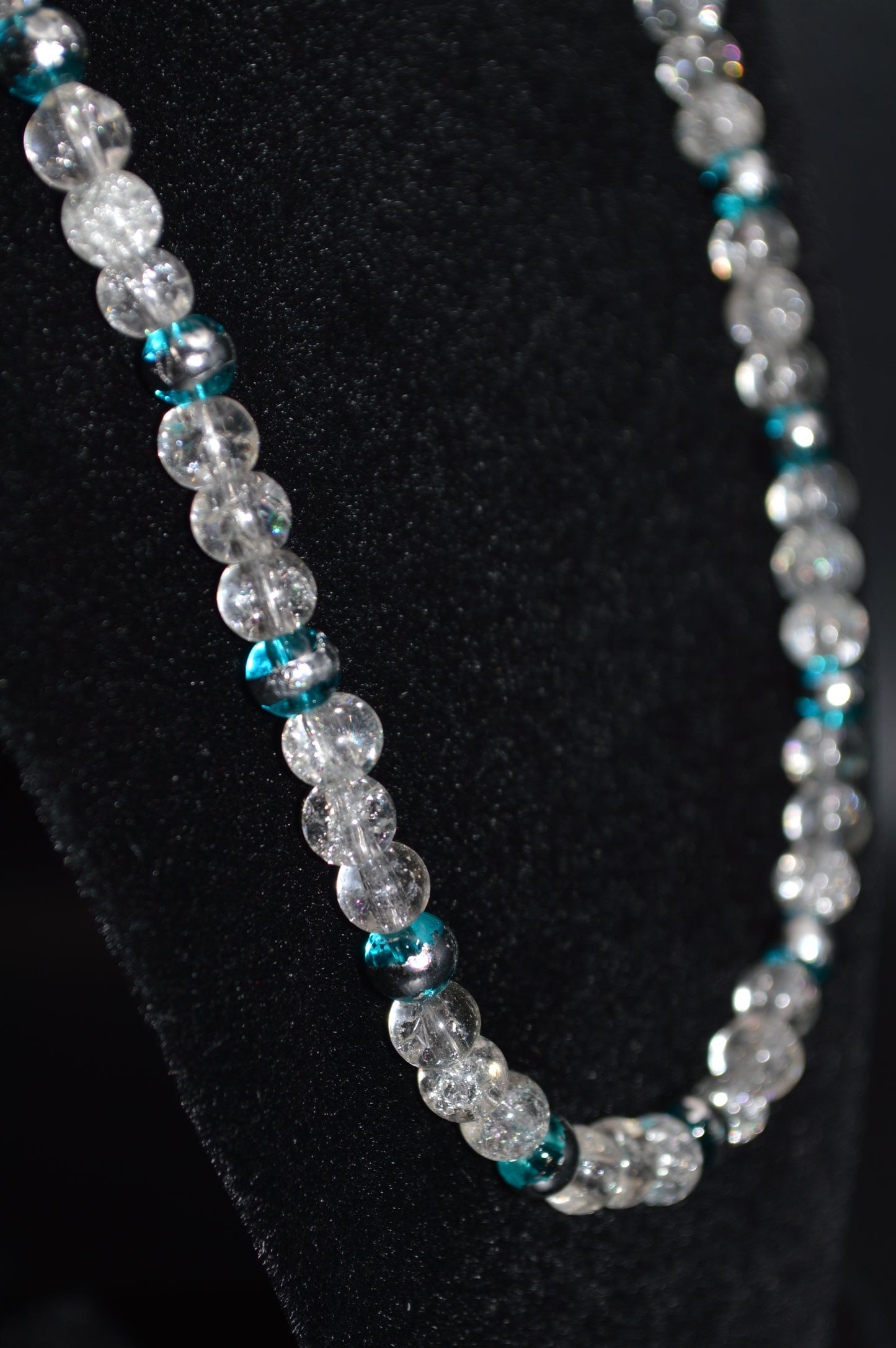 Crackled Glass Beaded Necklace and Earring Set (Clear and Aqua)