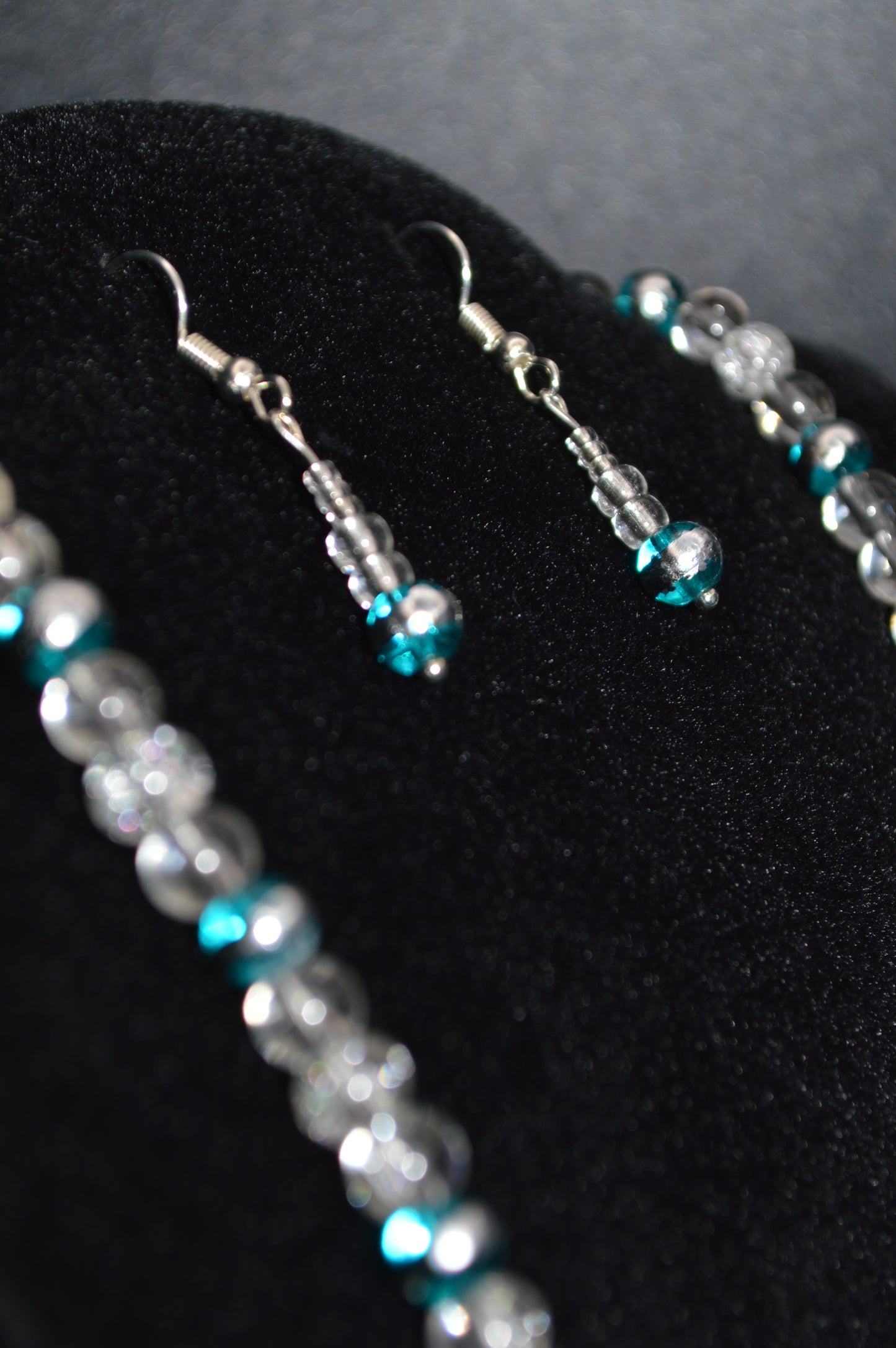 Shades of Blue Crackled Glass Beaded Necklace and Earring Set