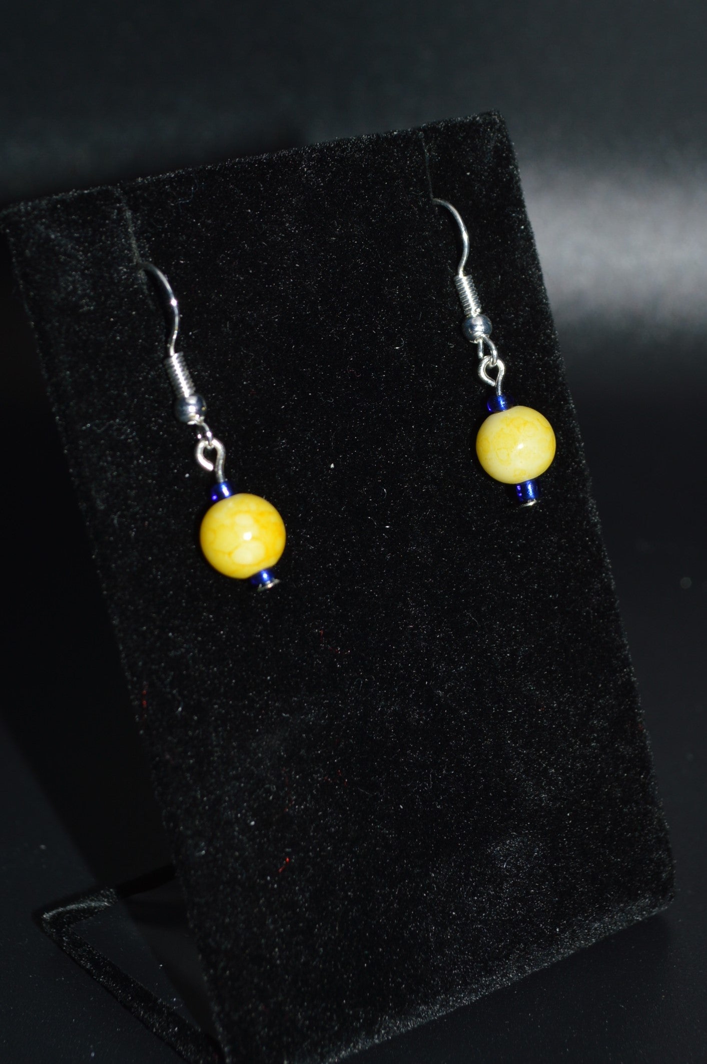 Yellow and Blue Glass Earrings (Short)