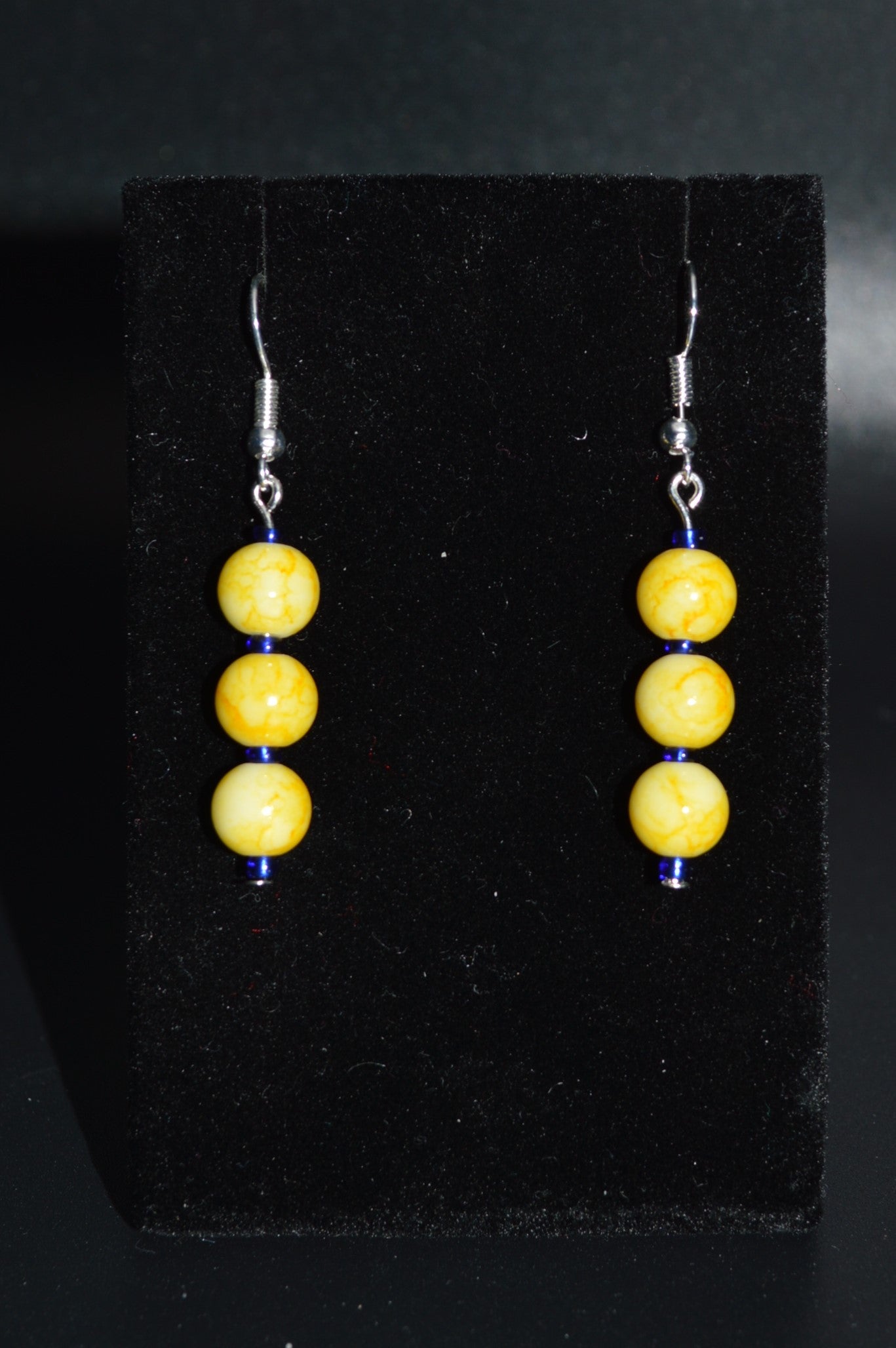 Yellow and Blue Glass Earrings (Long)