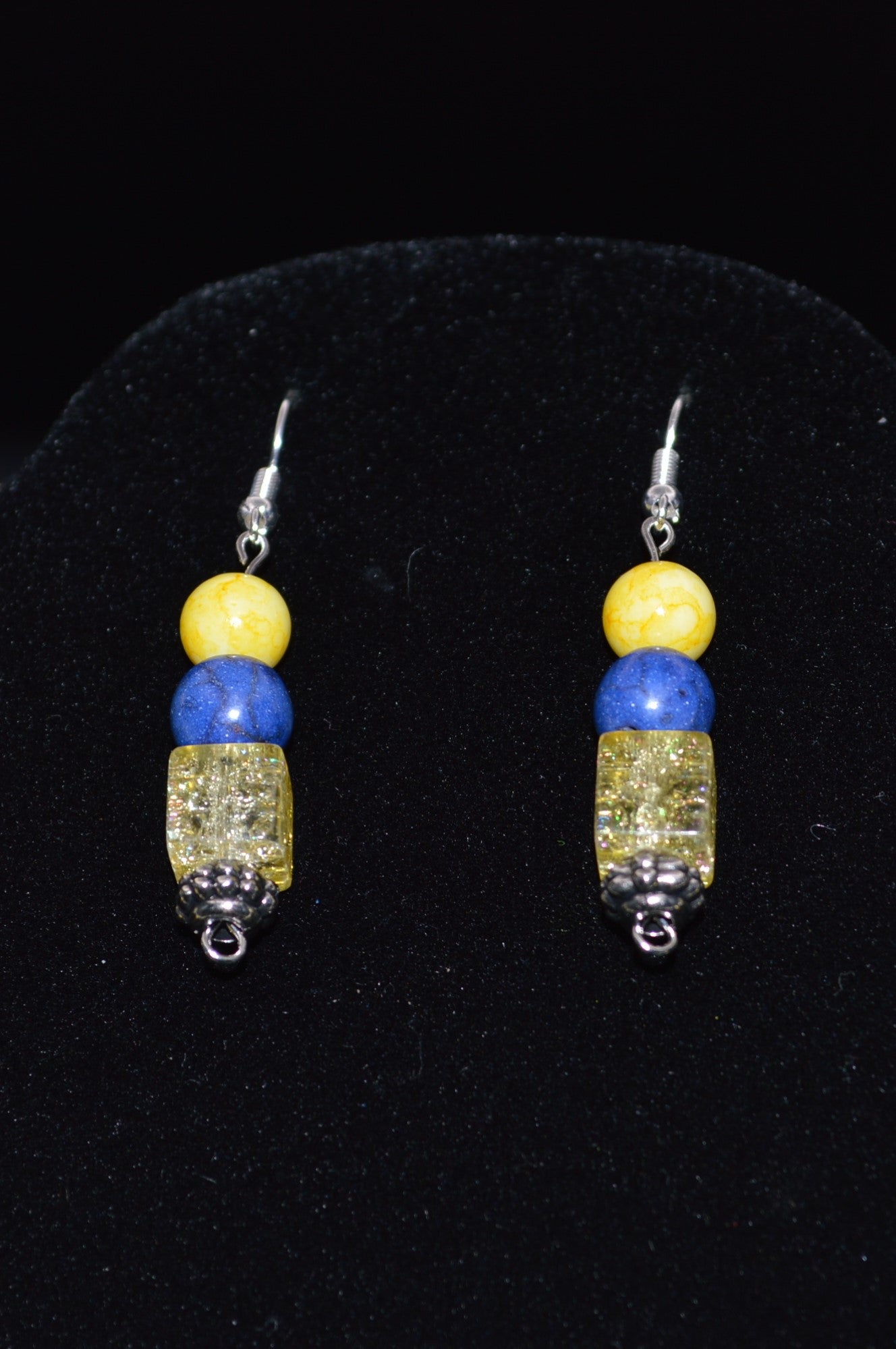 Yellow and Blue Beaded Necklace and Earring Set